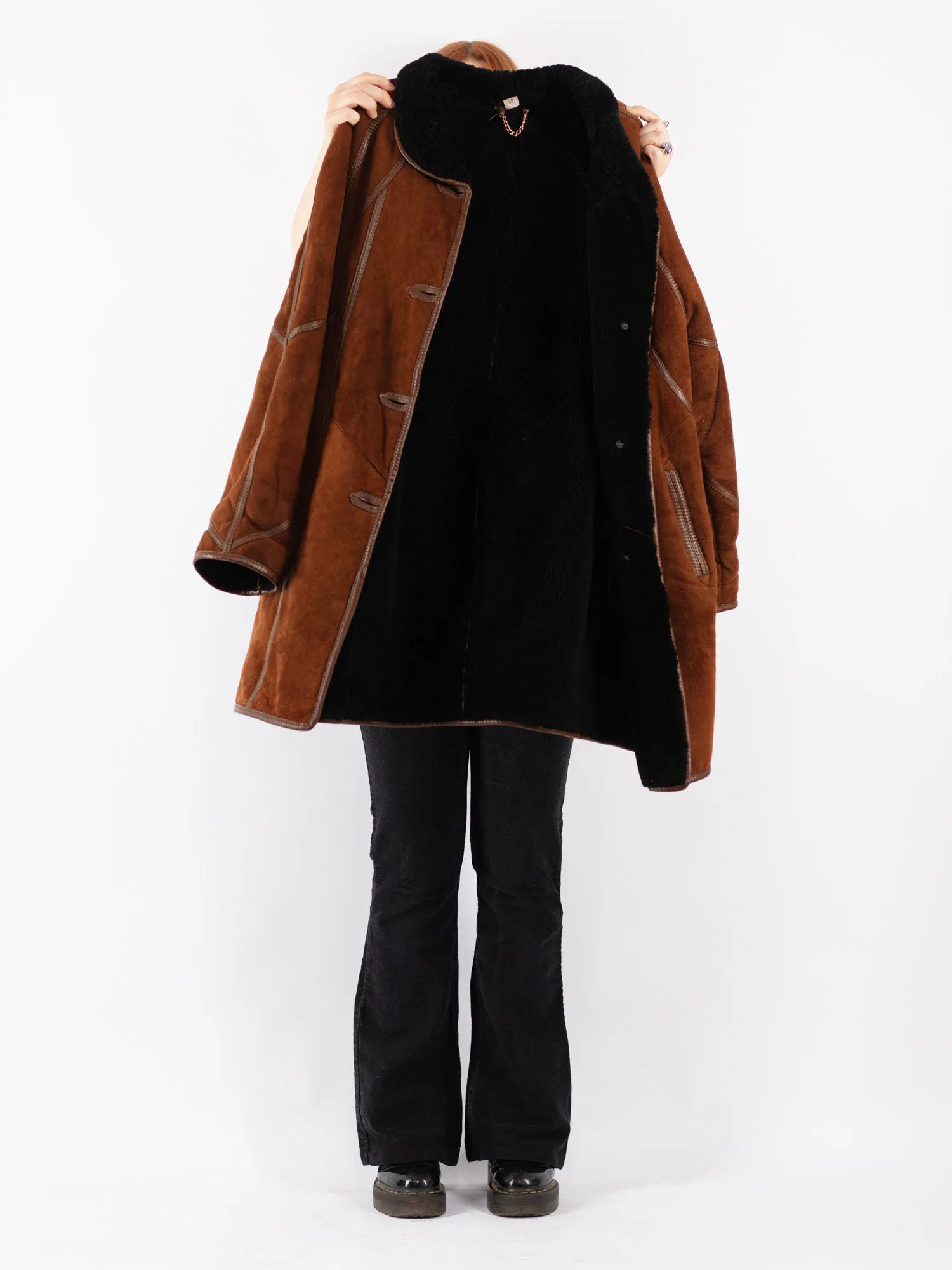 Vintage 80's Women Sheepskin Coat in Brown