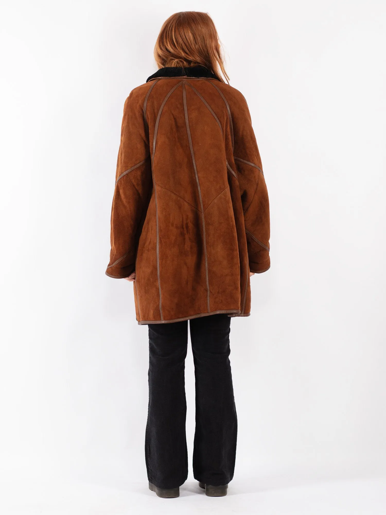 Vintage 80's Women Sheepskin Coat in Brown