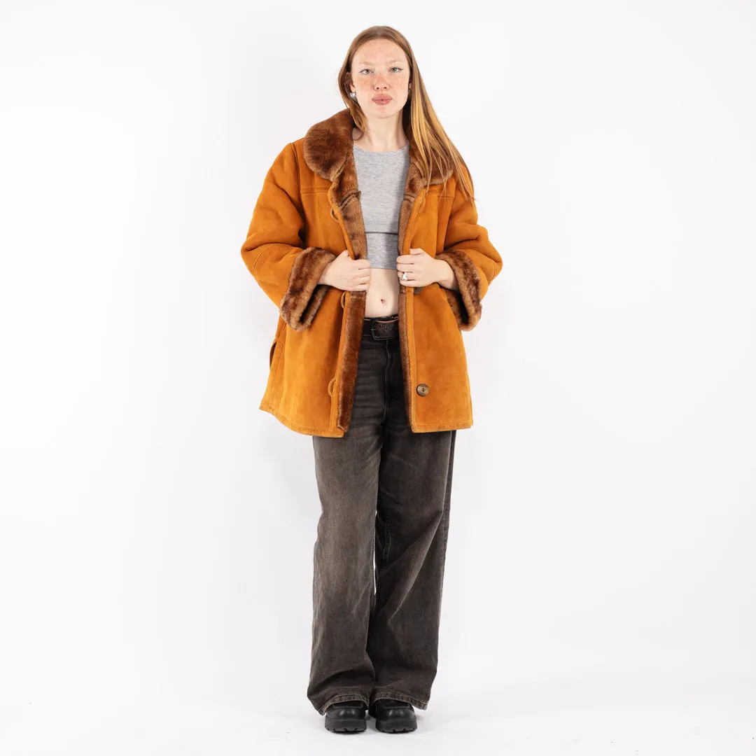 Vintage 80's Women Sheepskin Shearling Coat in Brown