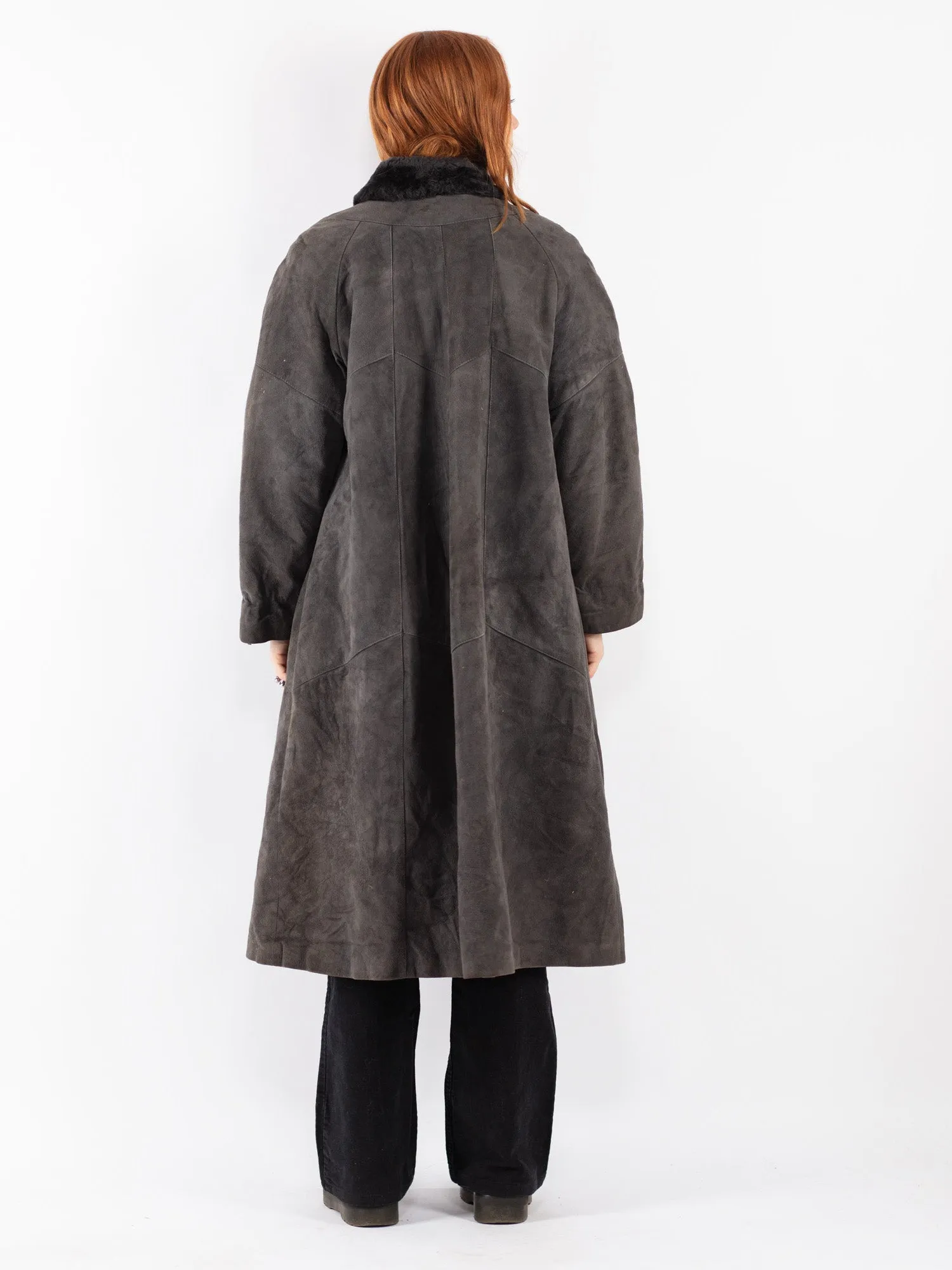 Vintage 80's Women Suede Coat in Gray