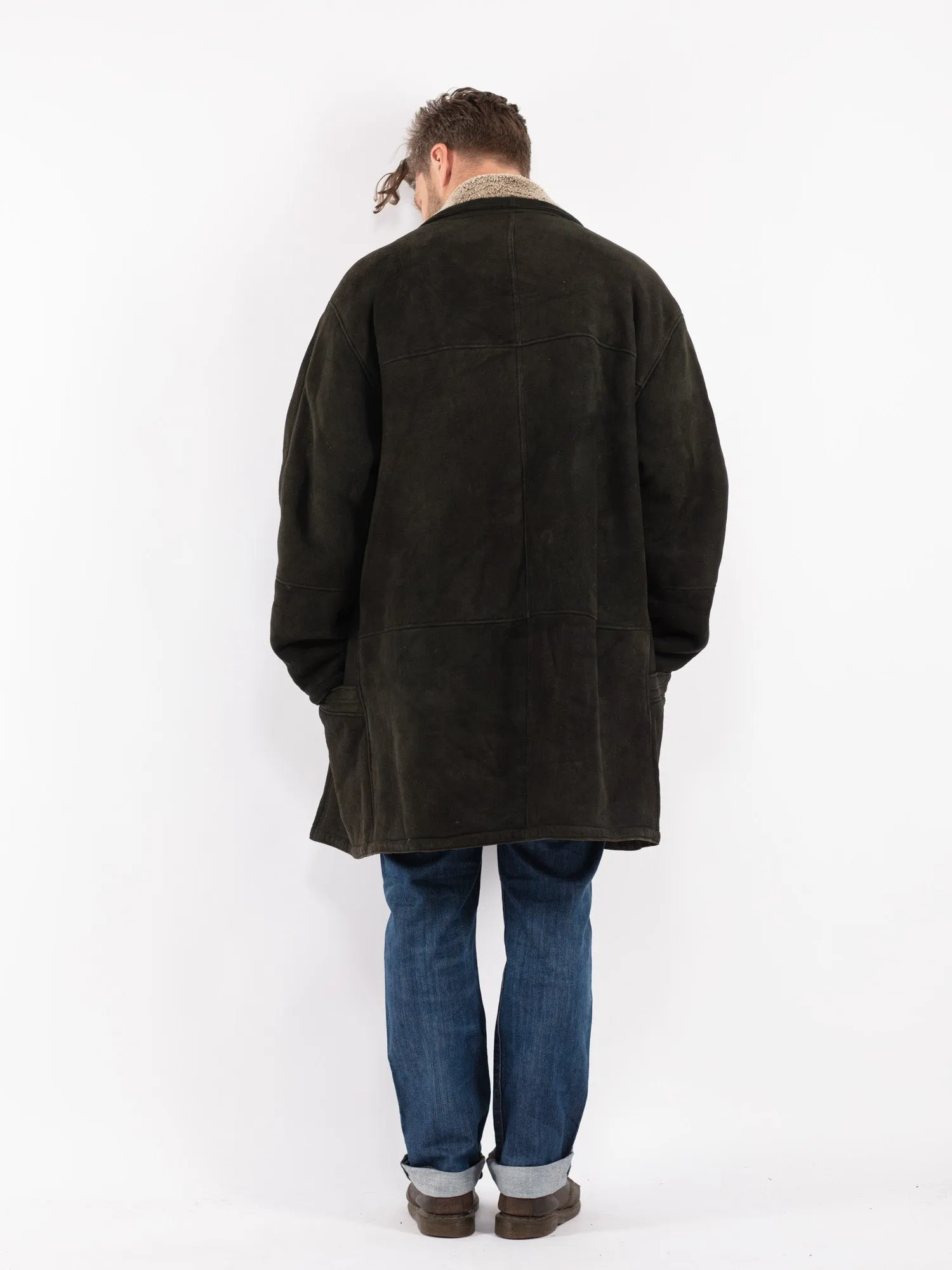 Vintage 90's Men Oversized Sheepskin Coat in Black