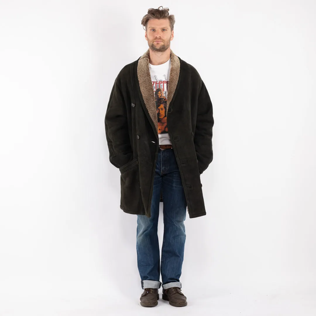 Vintage 90's Men Oversized Sheepskin Coat in Black