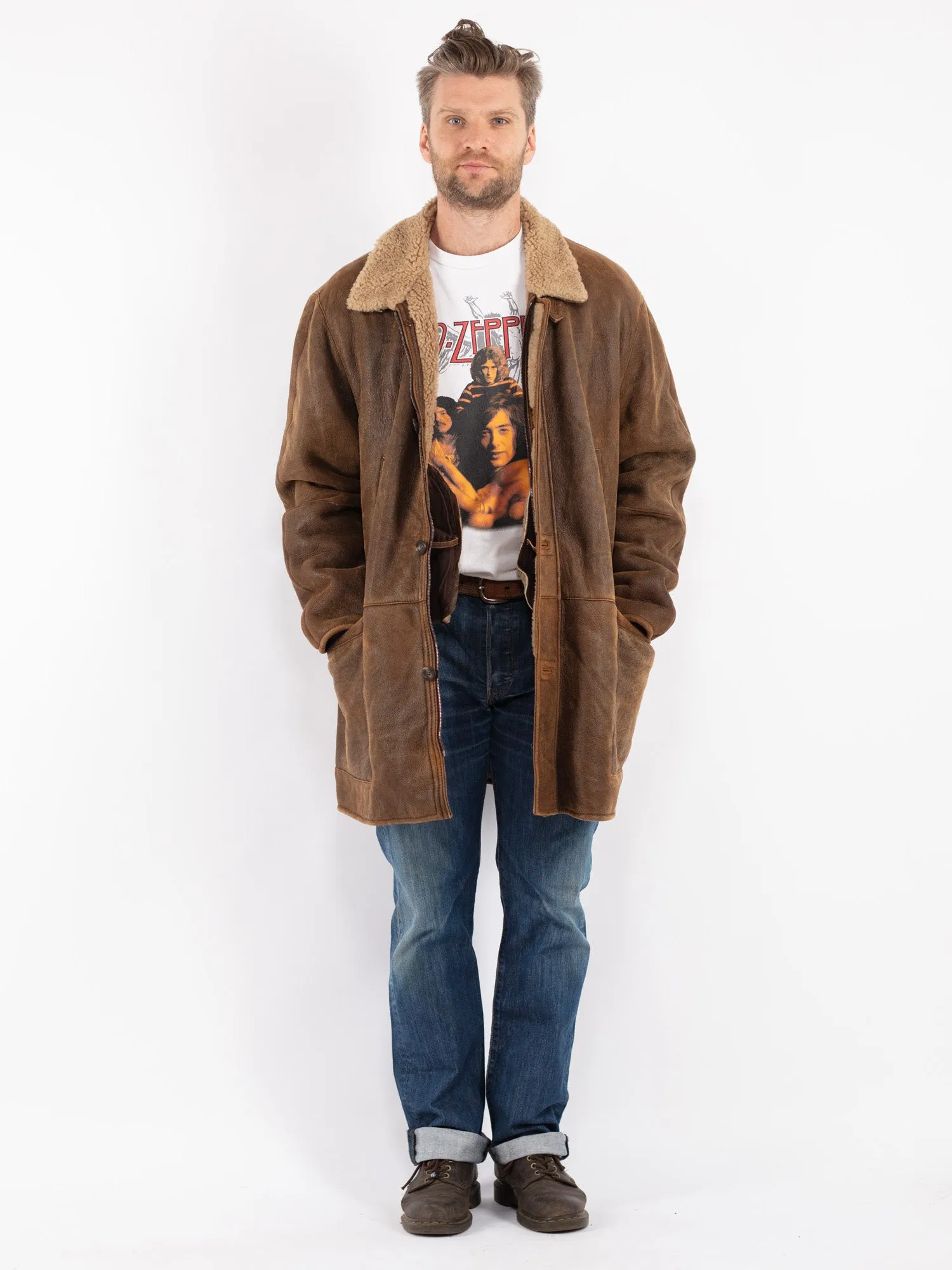 Vintage 90's Men Sheepskin Coat in Brown