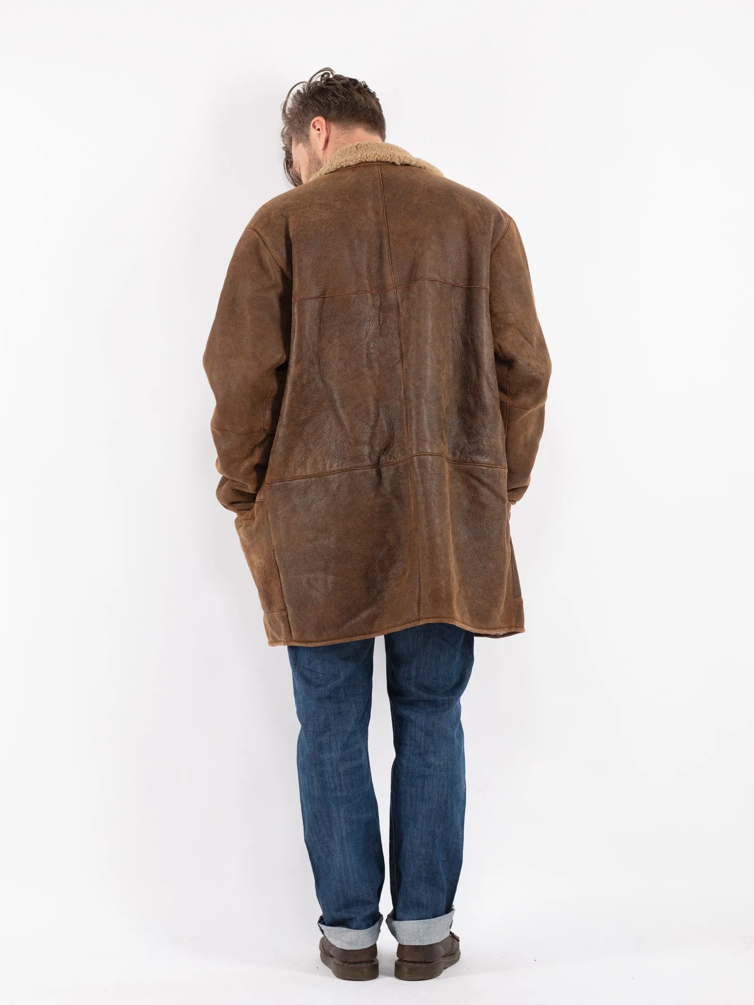 Vintage 90's Men Sheepskin Coat in Brown