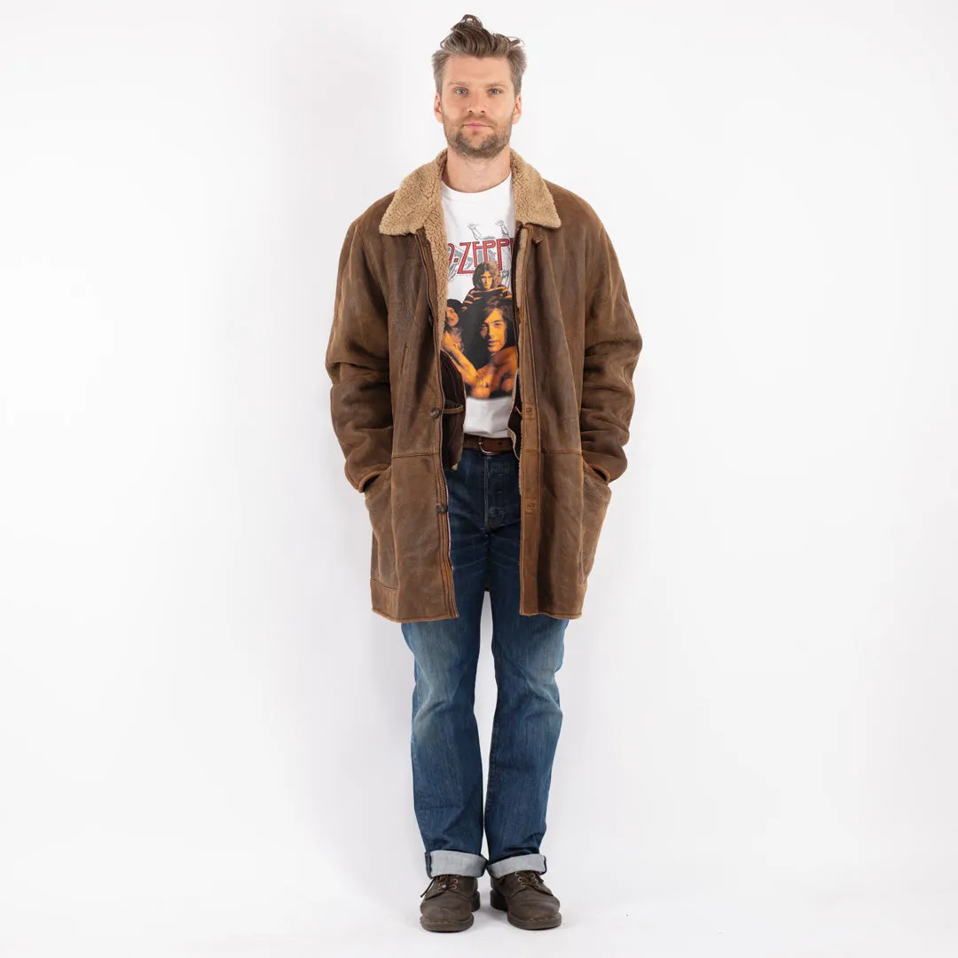 Vintage 90's Men Sheepskin Coat in Brown