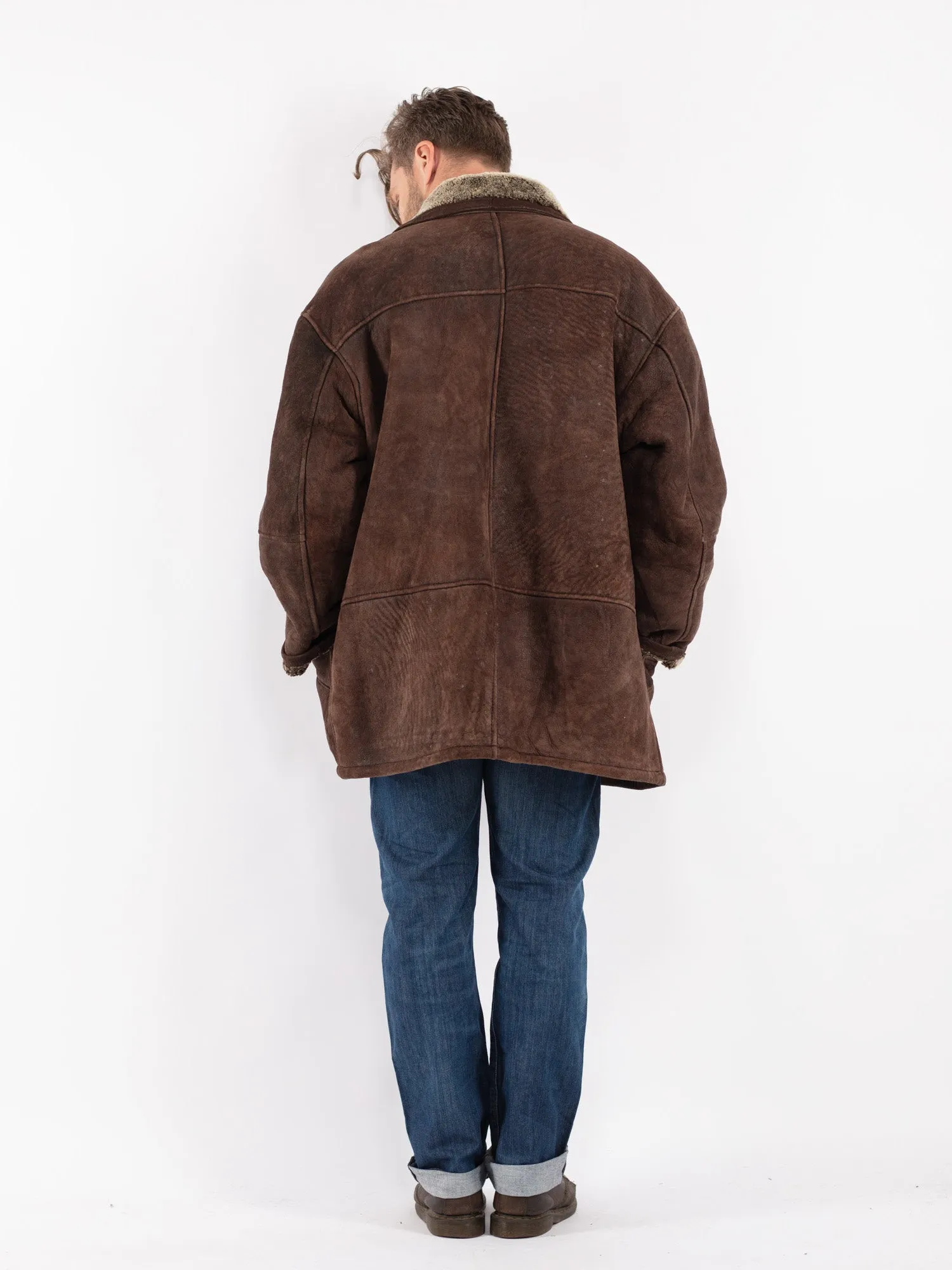 Vintage 90's Men Sheepskin Shearling Coat in Brown