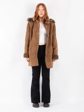 Vintage 90's Women Faux Sheepskin Coat in Beige