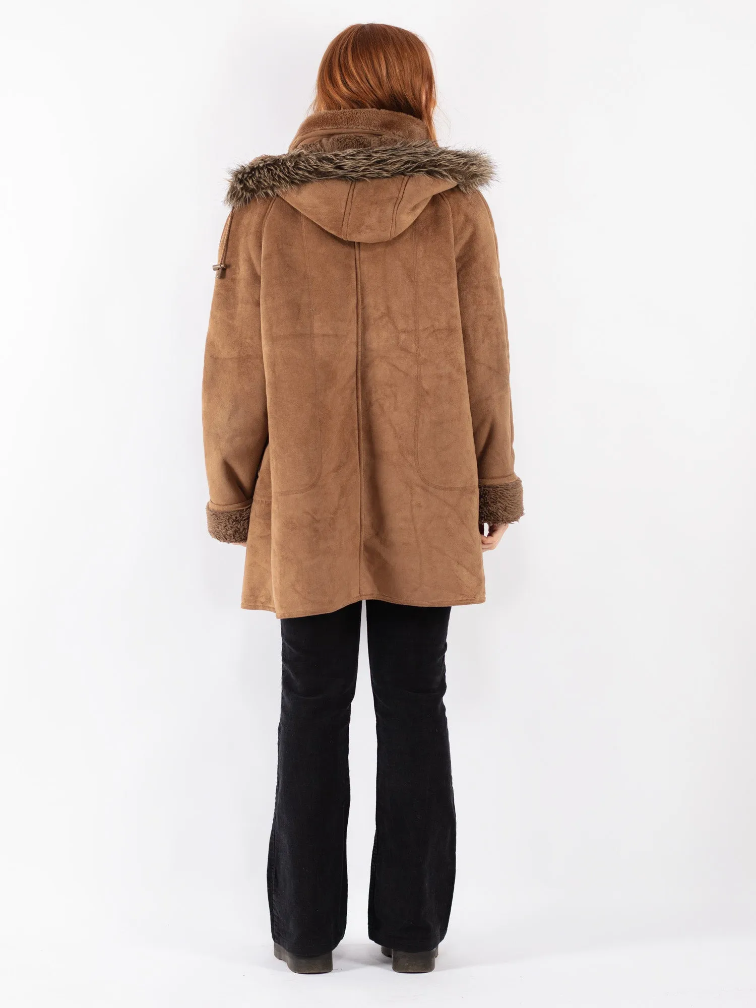 Vintage 90's Women Faux Sheepskin Coat in Beige