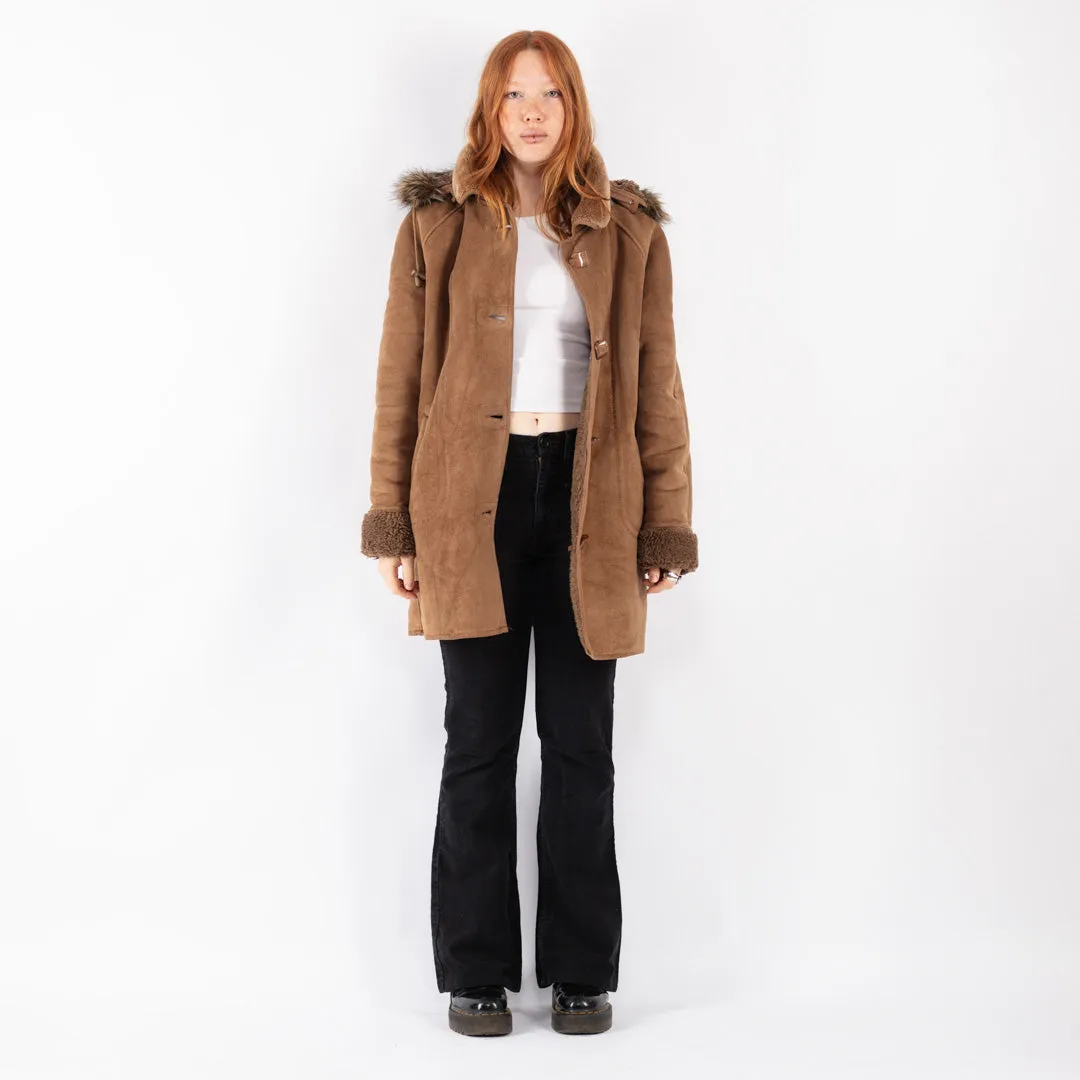 Vintage 90's Women Faux Sheepskin Coat in Beige