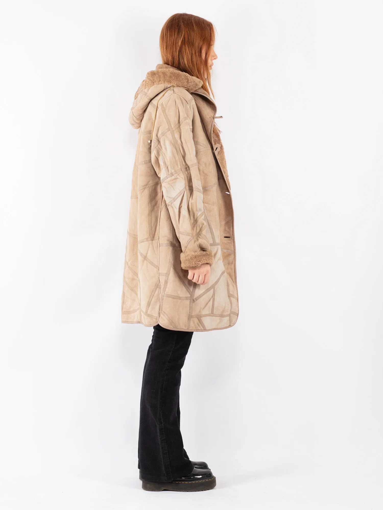 Vintage 90's Women Sheepskin Coat in Beige