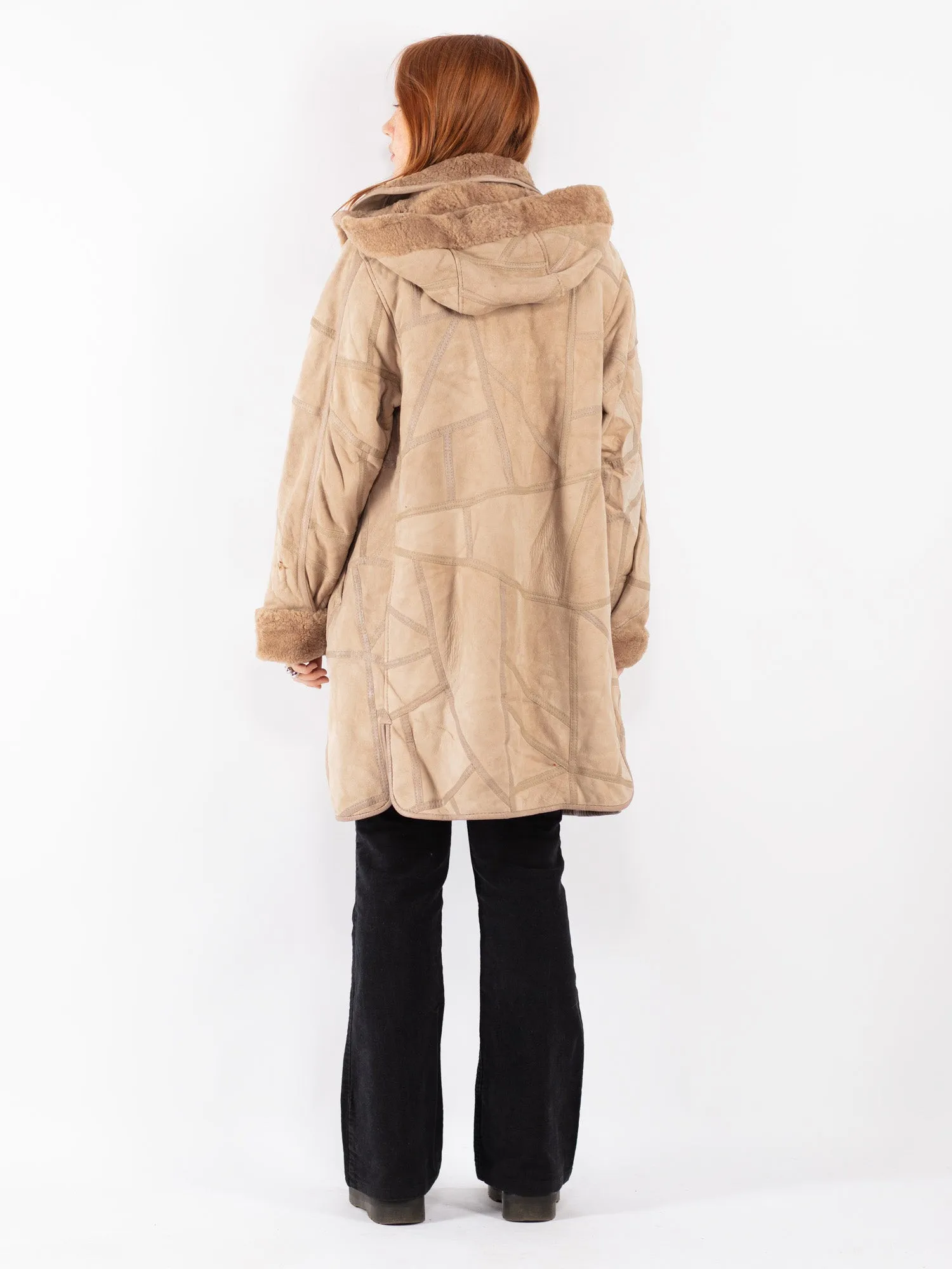 Vintage 90's Women Sheepskin Coat in Beige