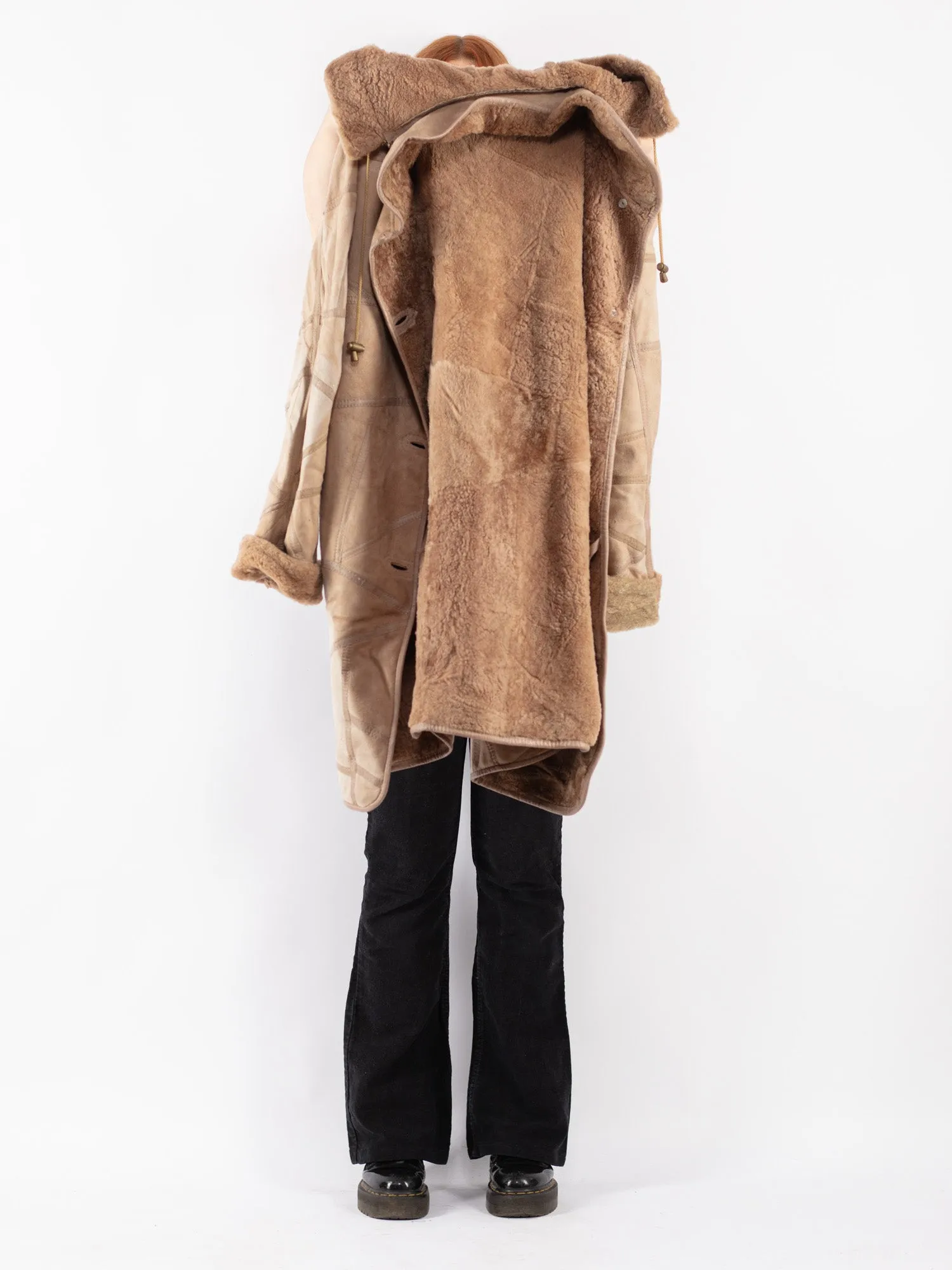 Vintage 90's Women Sheepskin Coat in Beige