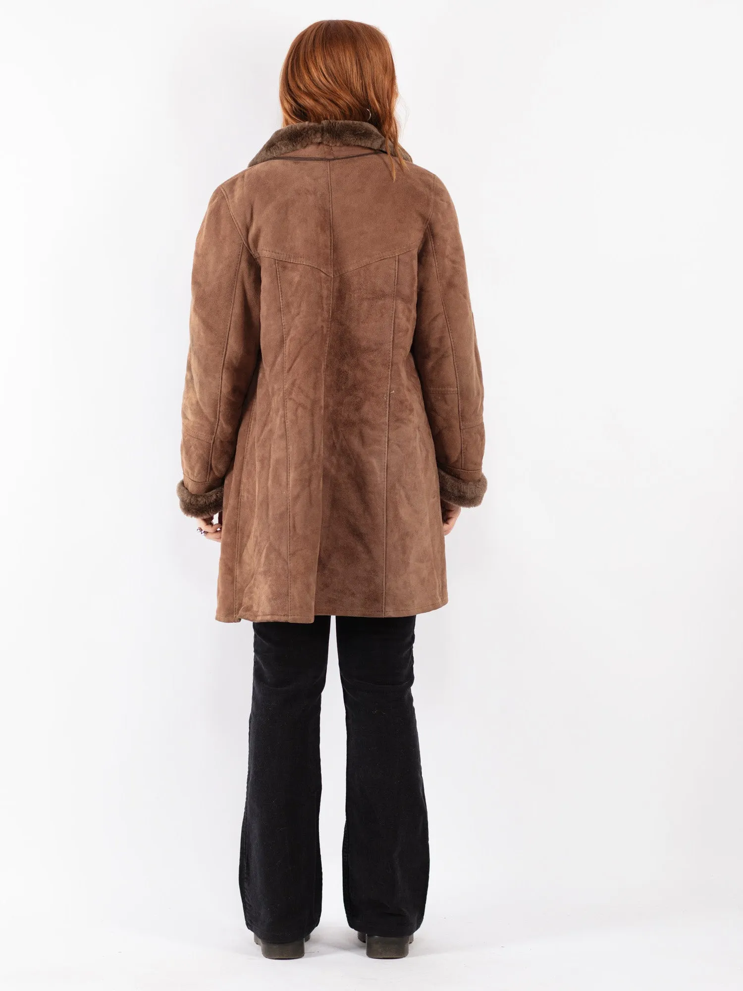 Vintage 90's Women Sheepskin Coat in Brown