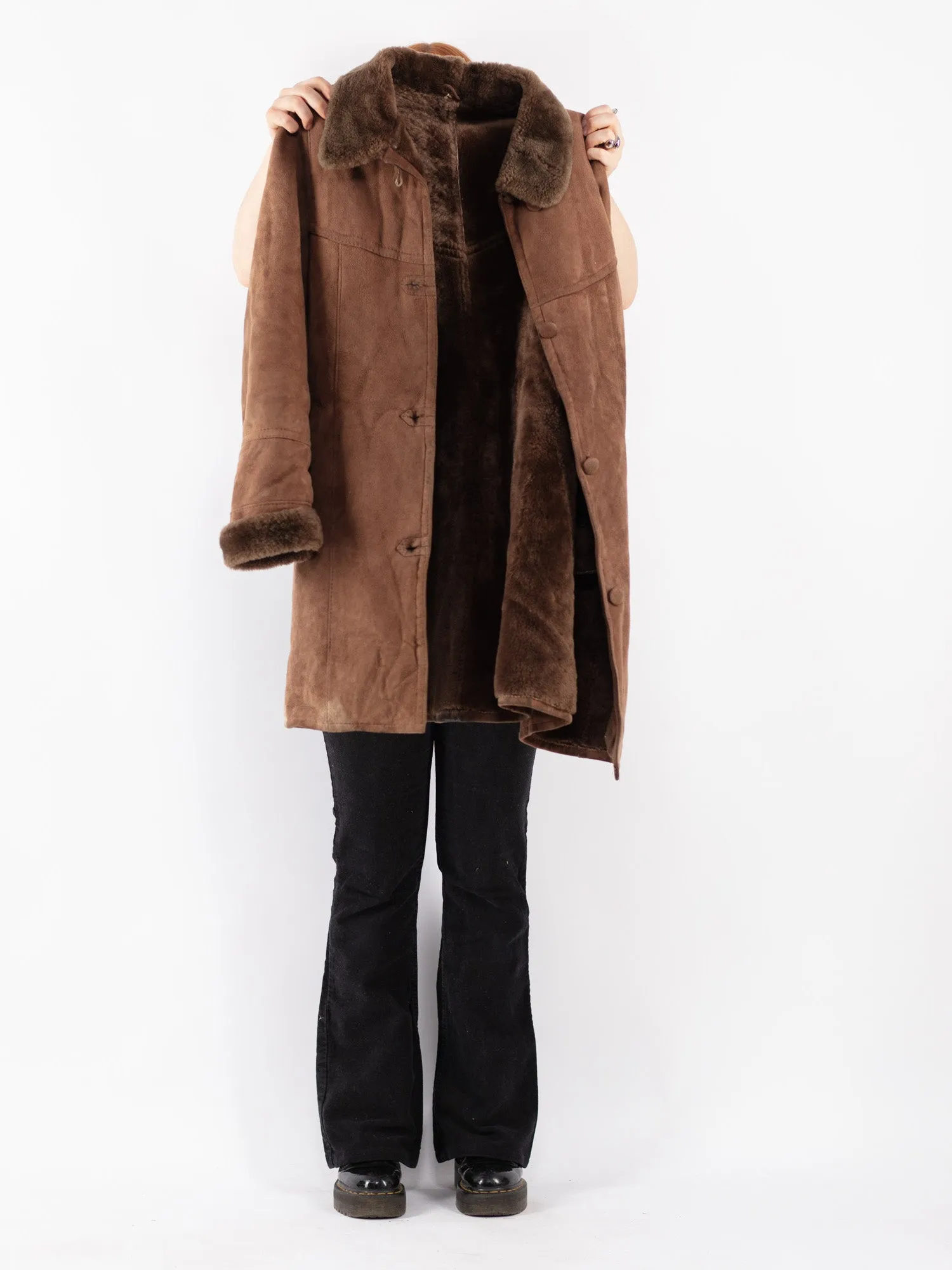 Vintage 90's Women Sheepskin Coat in Brown