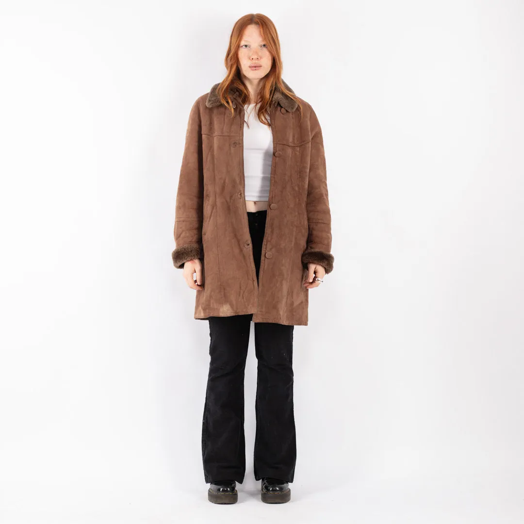 Vintage 90's Women Sheepskin Coat in Brown