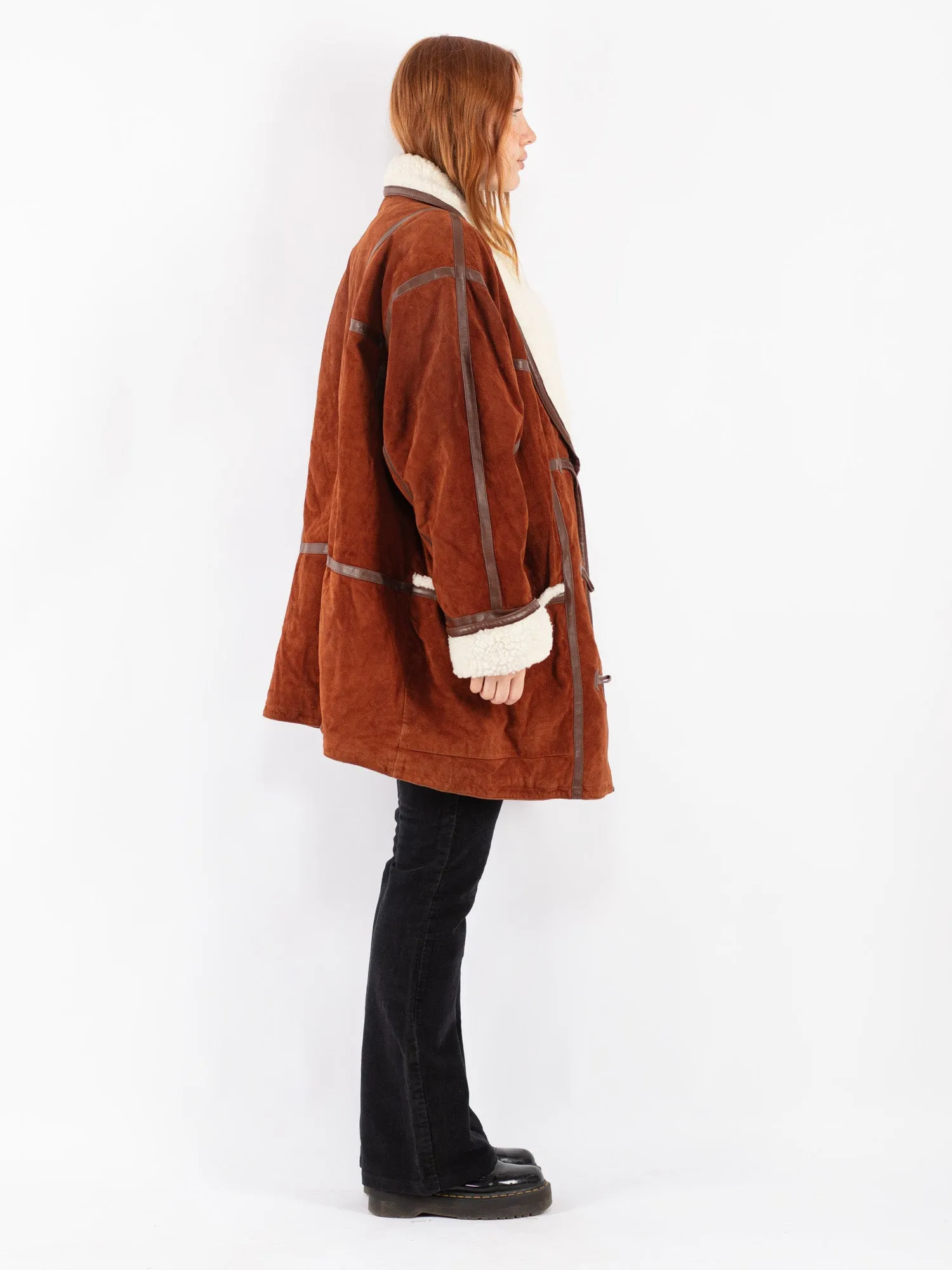 Vintage 90's Women Suede Sherpa Coat in Brown