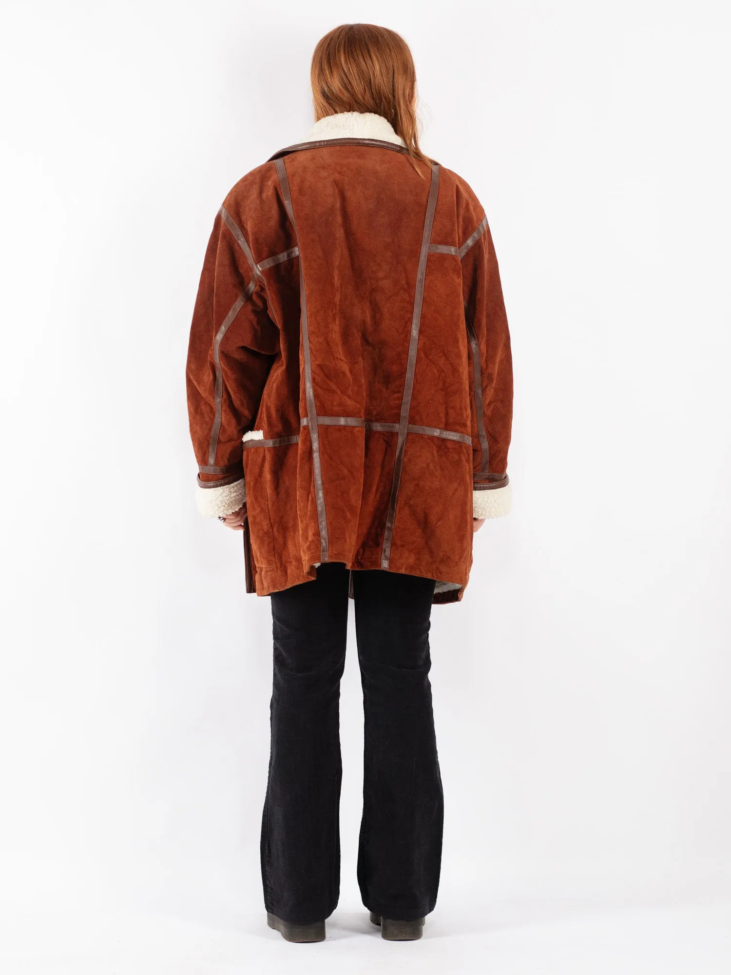 Vintage 90's Women Suede Sherpa Coat in Brown