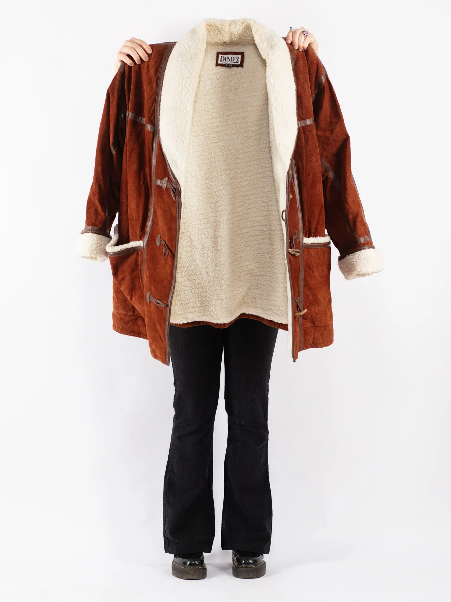 Vintage 90's Women Suede Sherpa Coat in Brown