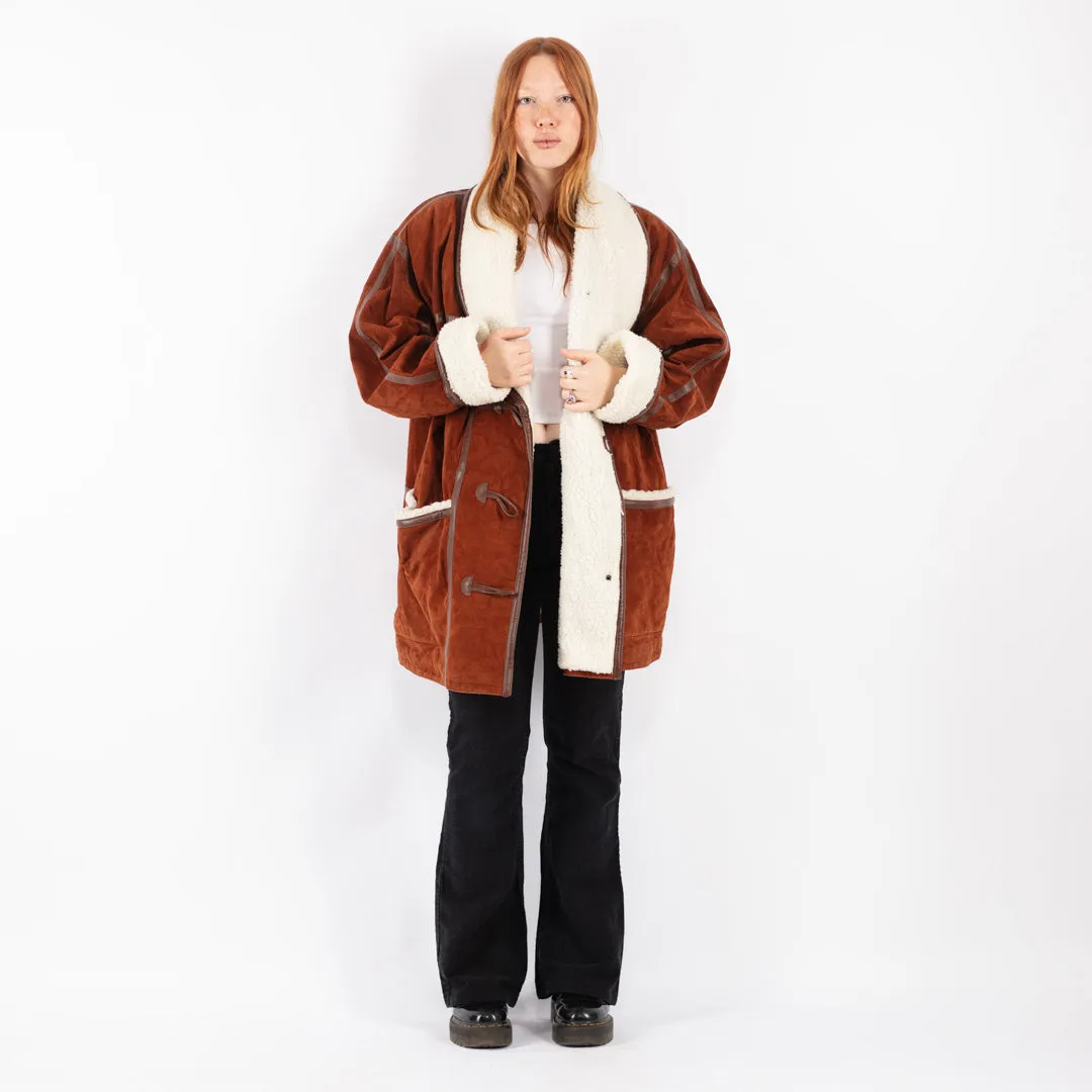 Vintage 90's Women Suede Sherpa Coat in Brown