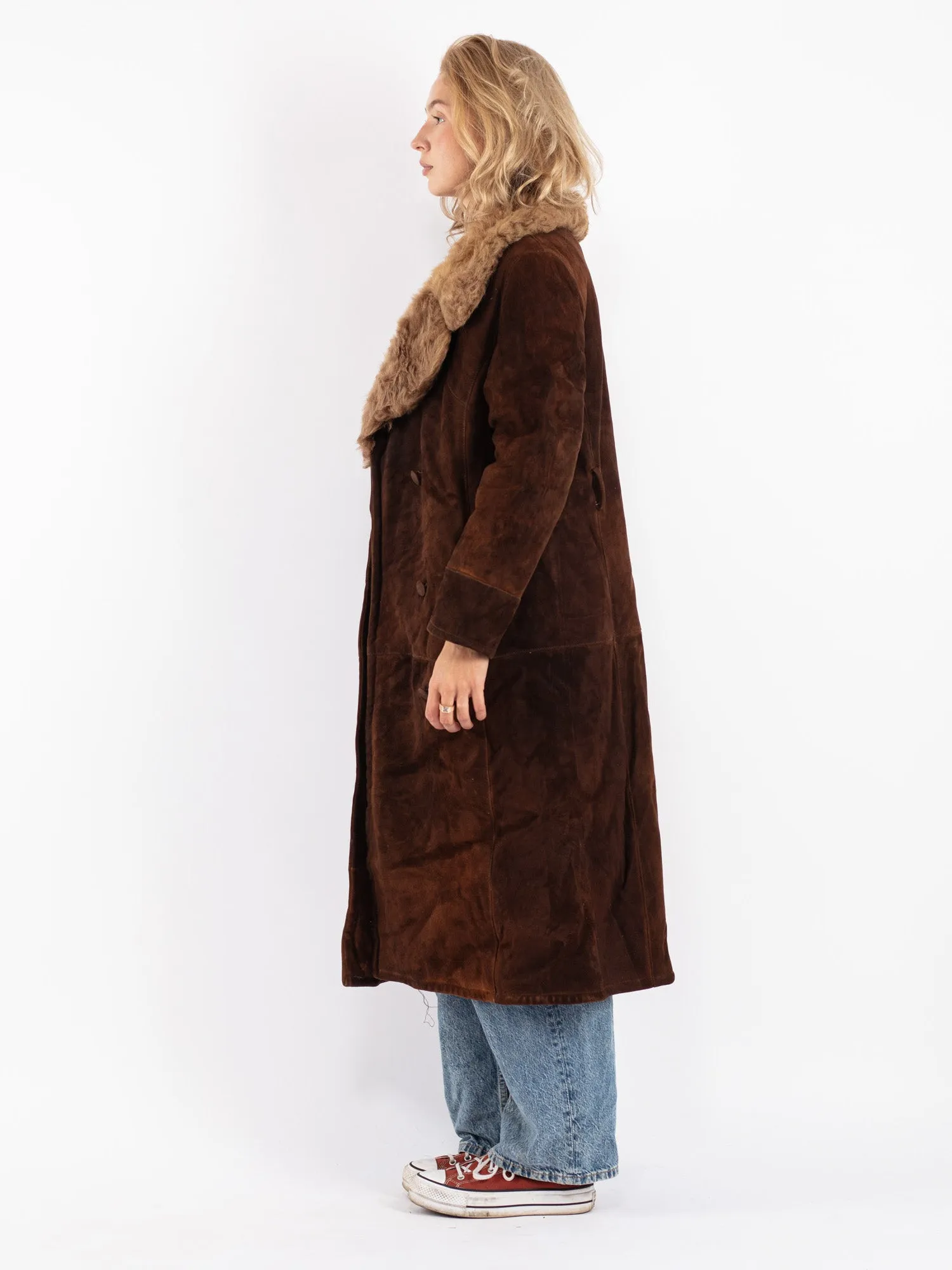 Vintage Women Sheepskin Coat in Brown