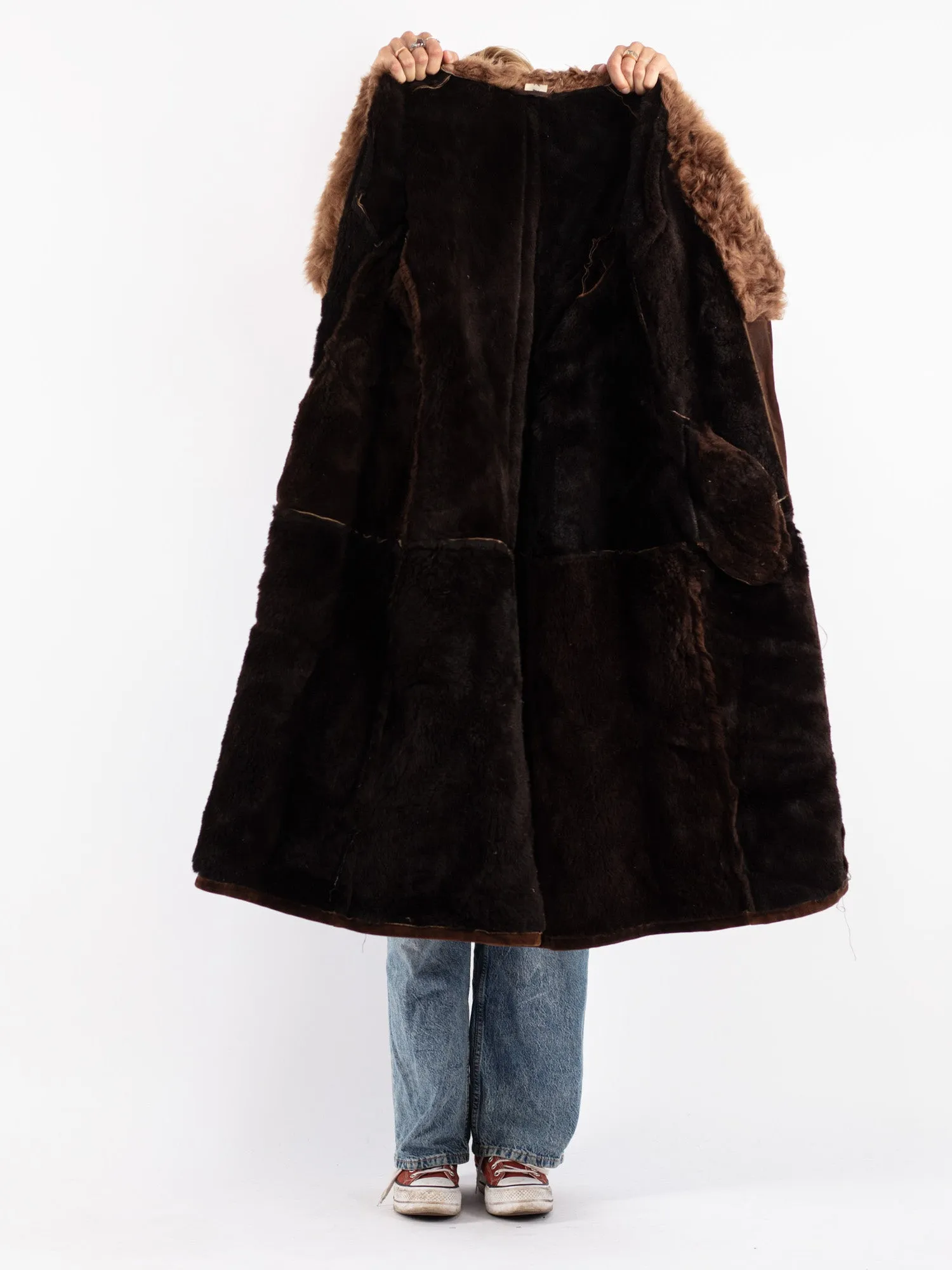 Vintage Women Sheepskin Coat in Brown