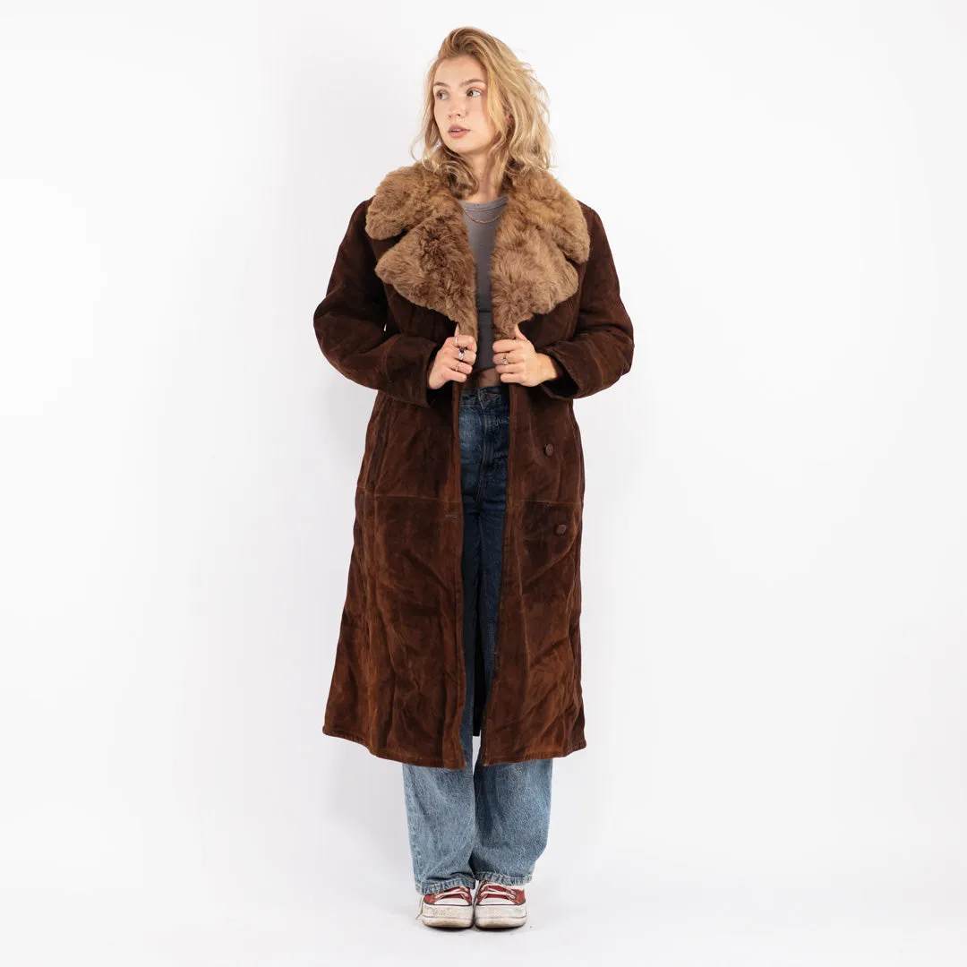 Vintage Women Sheepskin Coat in Brown