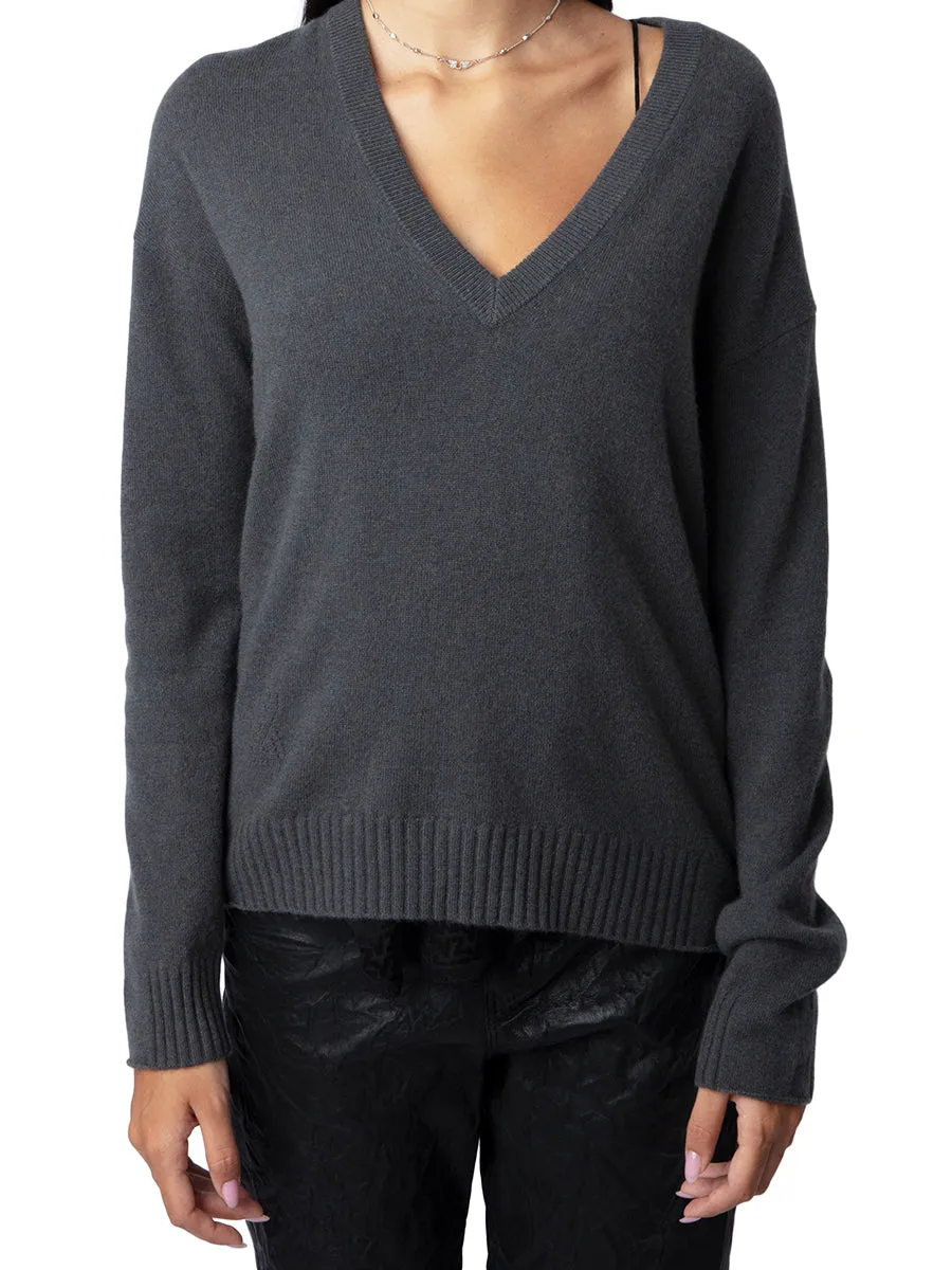 Vivi Cashmere Patch Sweater in Ardoise