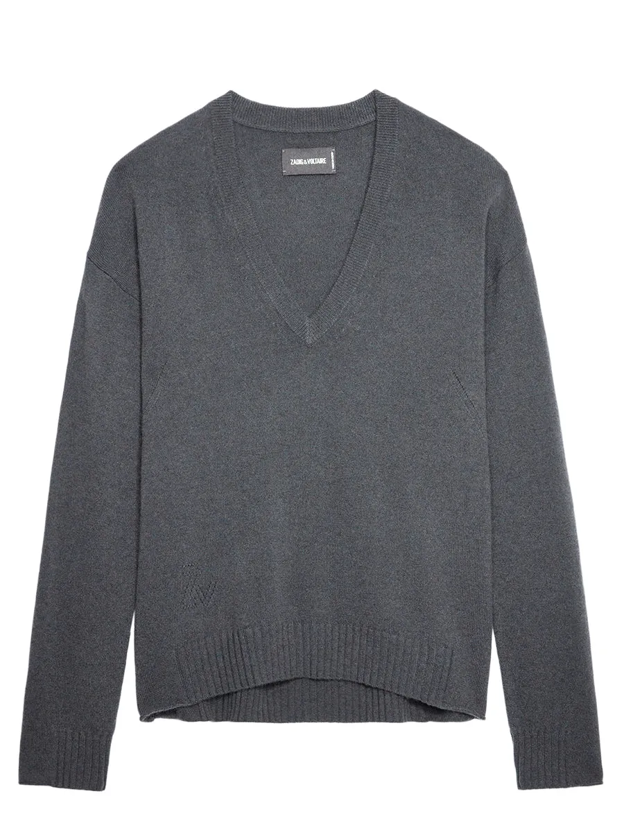 Vivi Cashmere Patch Sweater in Ardoise