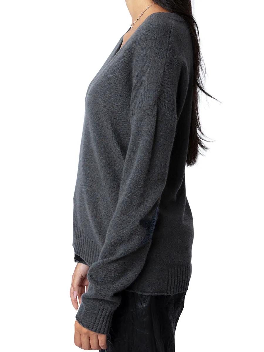 Vivi Cashmere Patch Sweater in Ardoise