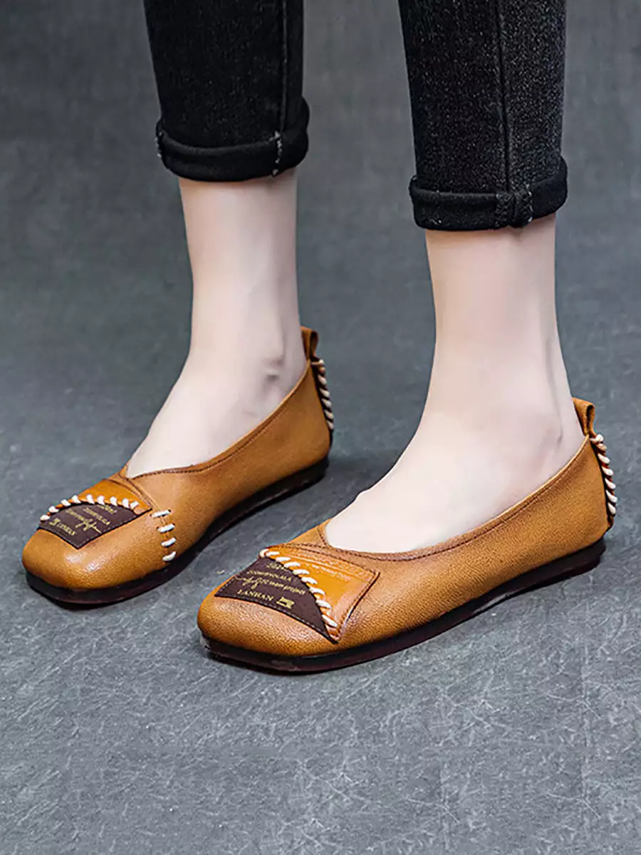 Women Artsy Colorblock Soft Leather  Flat Shoes KL1024