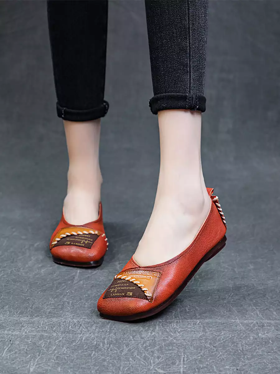 Women Artsy Colorblock Soft Leather  Flat Shoes KL1024