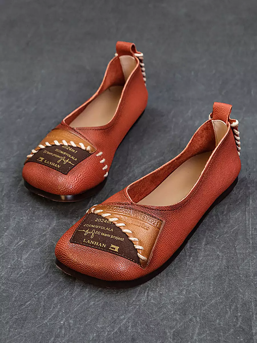 Women Artsy Colorblock Soft Leather  Flat Shoes KL1024