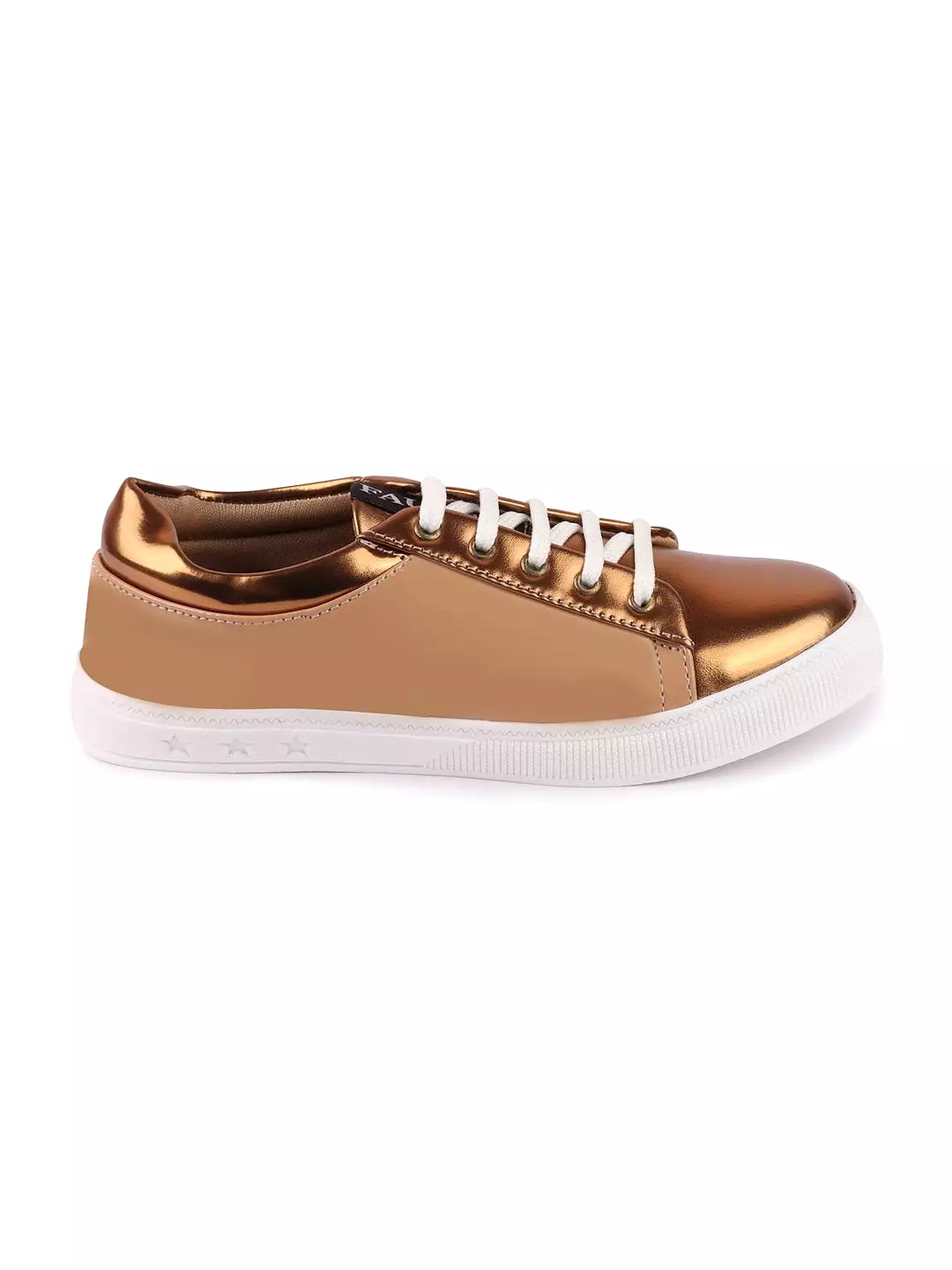 Women Beige/Antique Casual Faux Leather Lace-Up Sneakers