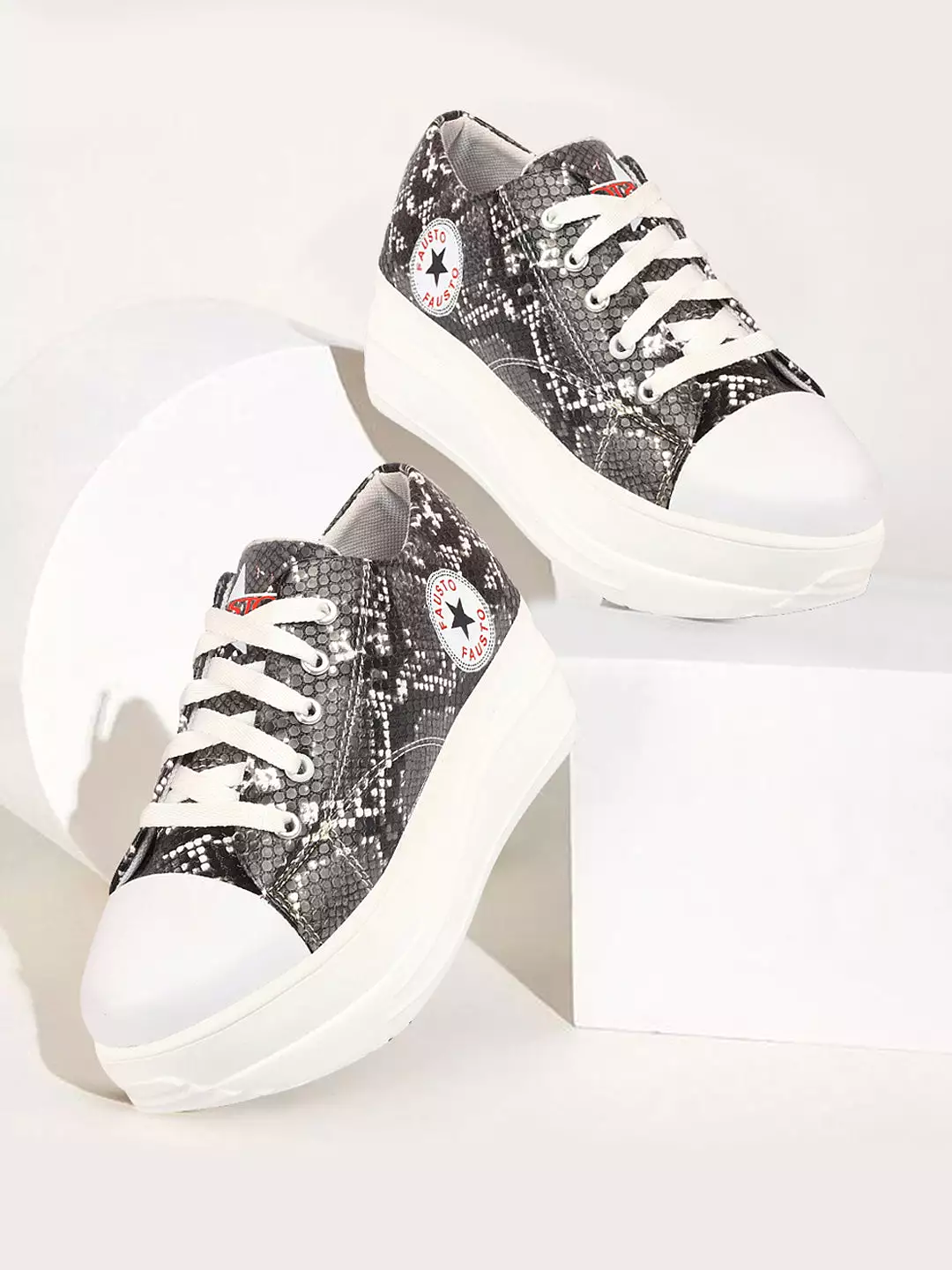 Women Black Low Top Ankle Wedge Heels Embellished Lace Up Sneakers Shoes