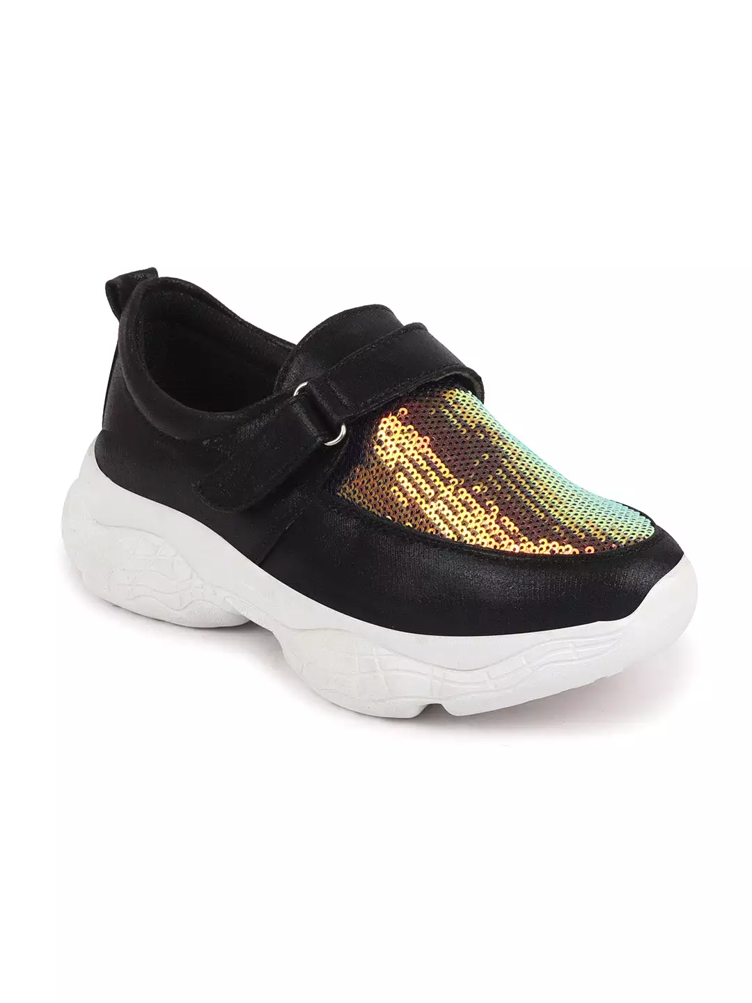 Women Black Stylish Hook & Loop Sneakers