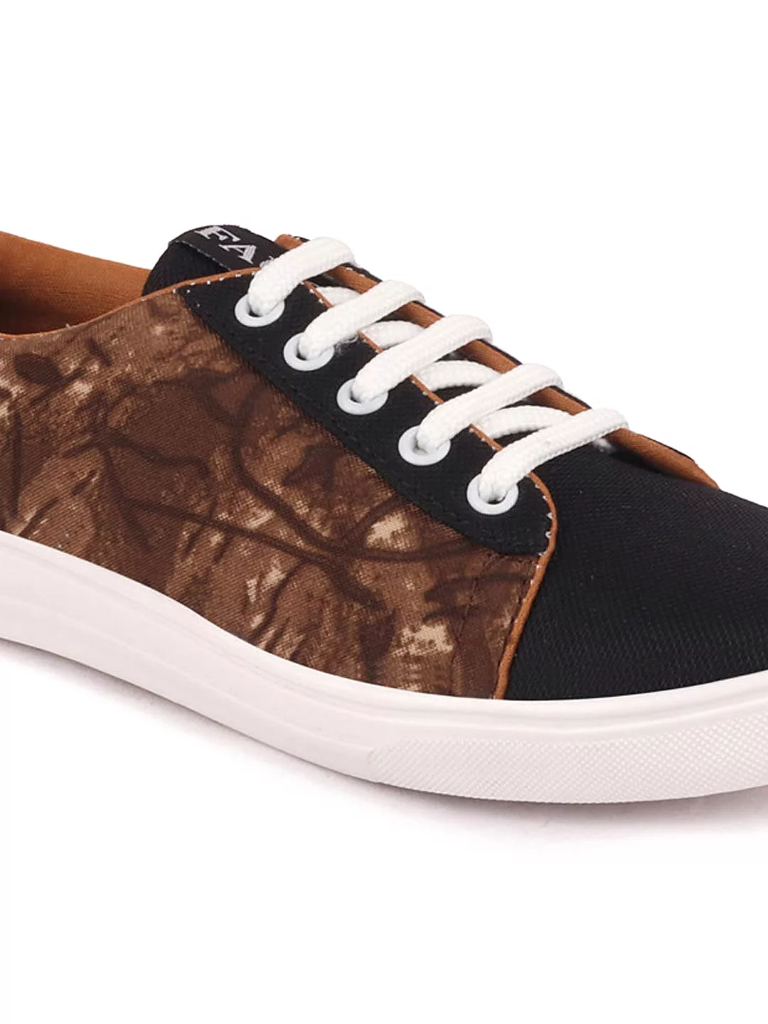 Women Black/Brown Casual Canvas Lace-Up Sneakers