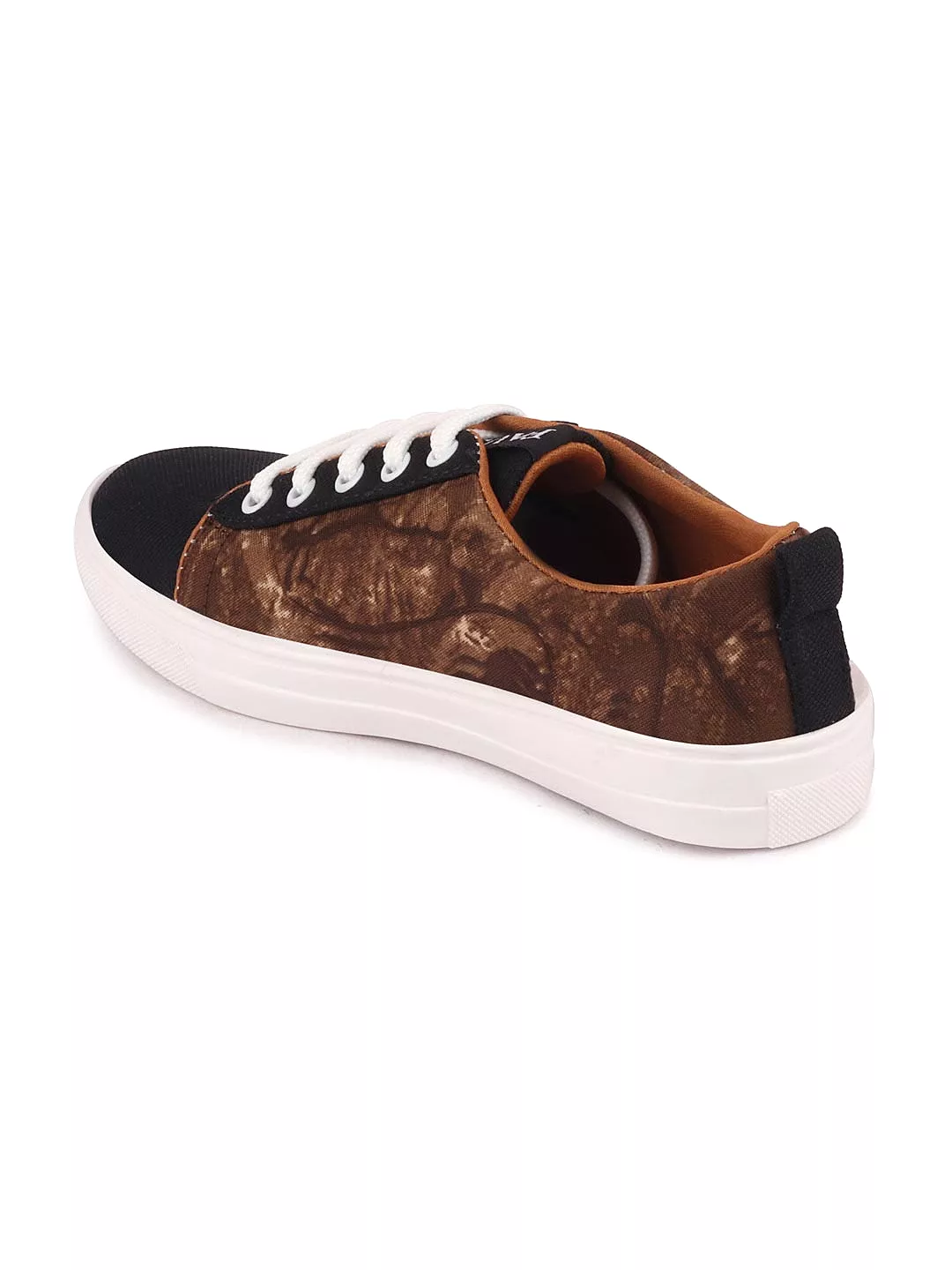 Women Black/Brown Casual Canvas Lace-Up Sneakers