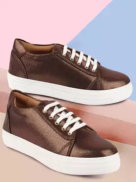 Women Copper Casual Lace-Up Sneakers