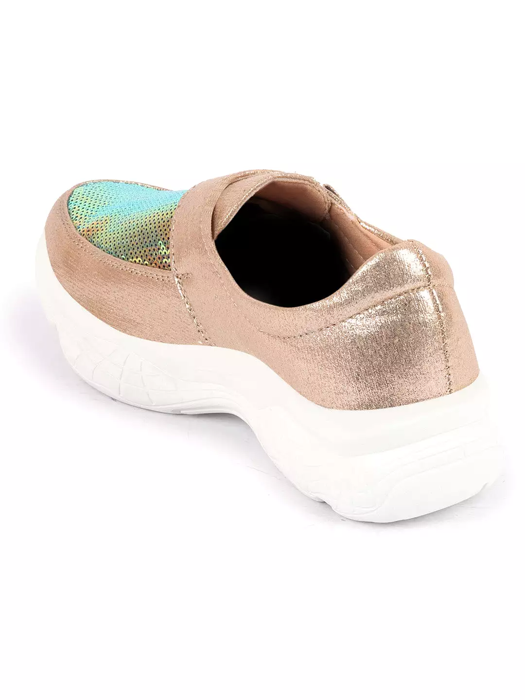 Women Golden Stylish Hook & Loop Sneakers