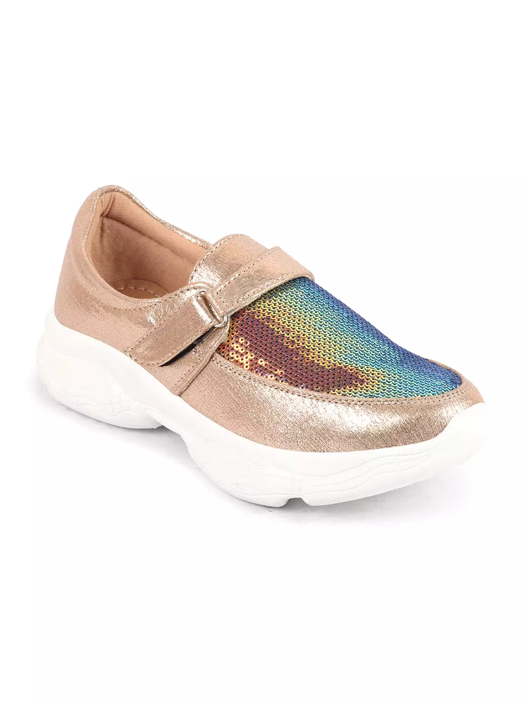 Women Golden Stylish Hook & Loop Sneakers