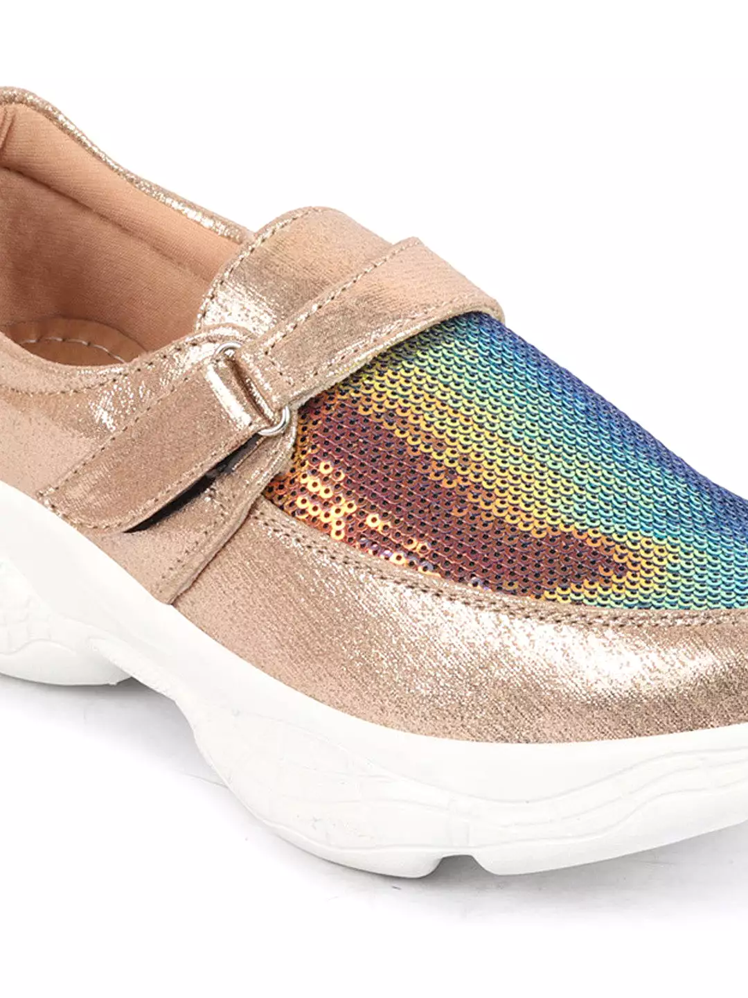 Women Golden Stylish Hook & Loop Sneakers