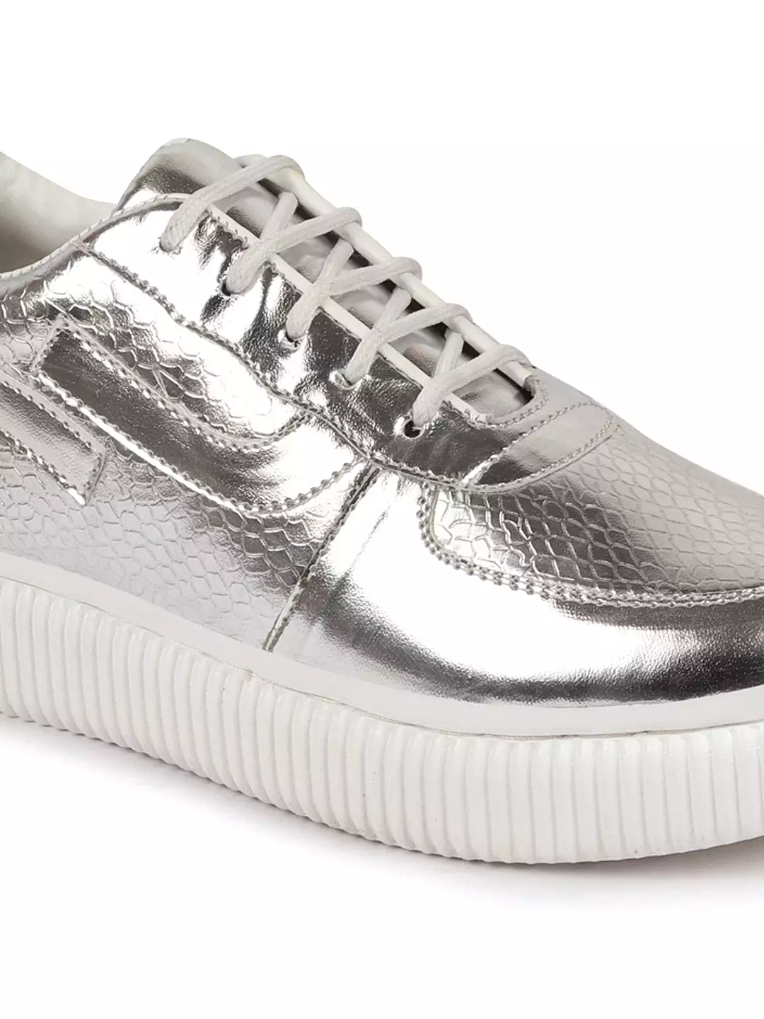 Women Grey Metallic Lace Up Sneakers