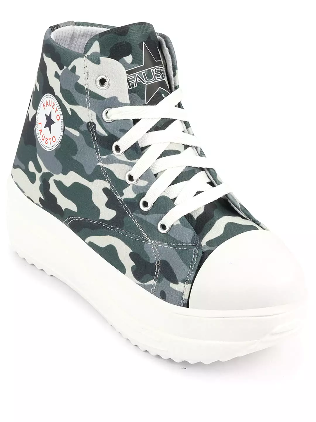 Women Military High Ankle Top Wedge Heels Camouflage Print Canvas Lace Up Sneakers Shoes