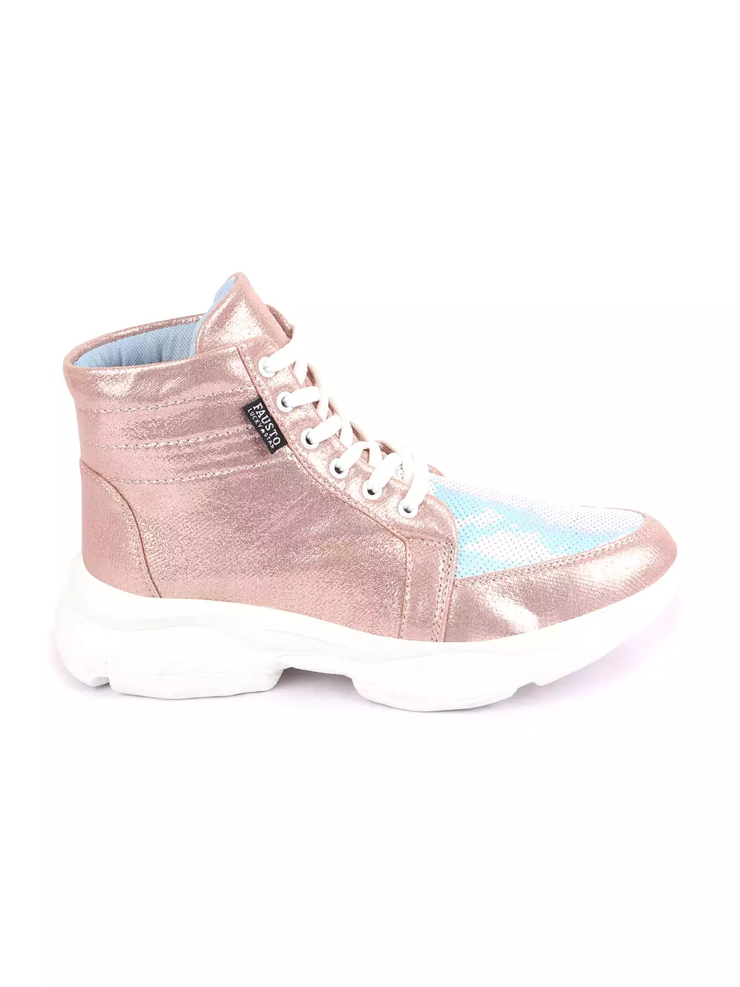 Women Pink High Ankle Lace Up Embellished Sneakers