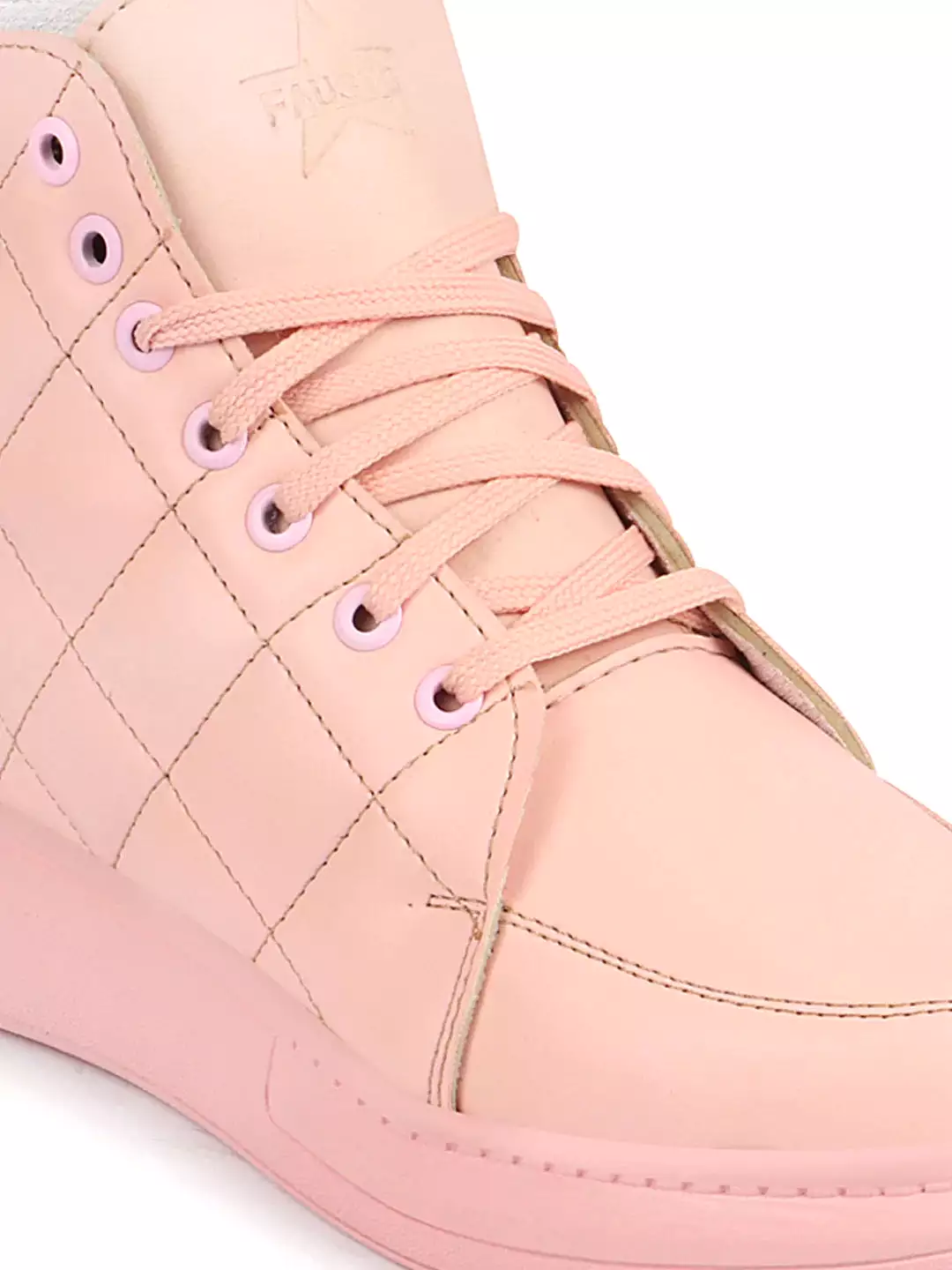 Women Pink High Ankle Top Wedge Heels Stitched Design Lace Up Sneakers Shoes