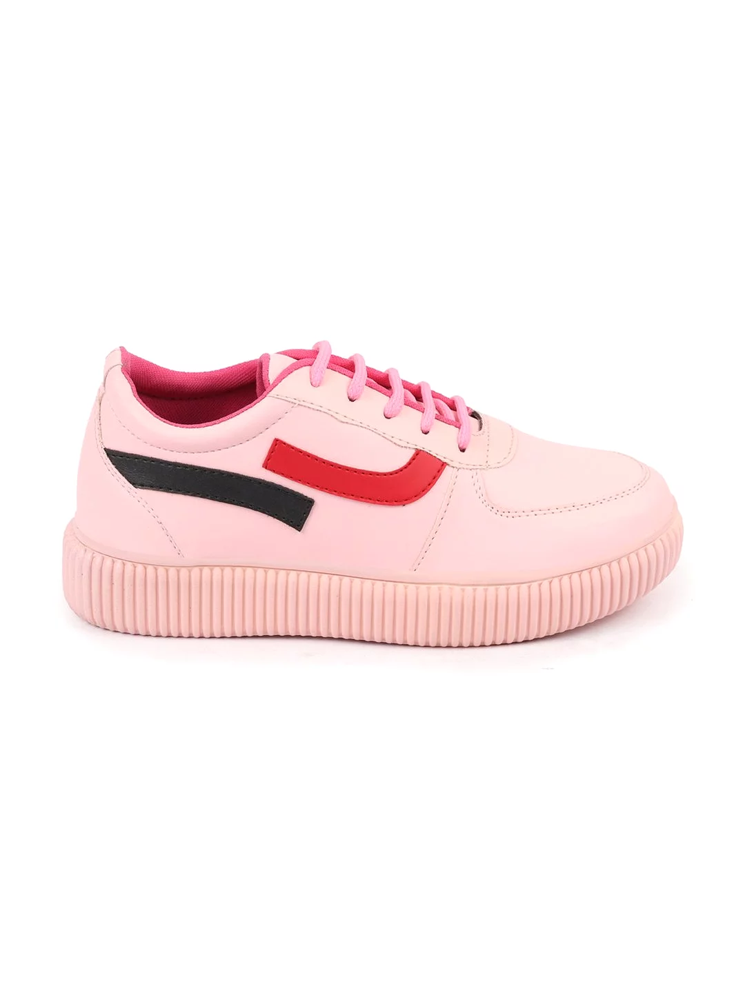 Women Pink Lace Up Sneakers