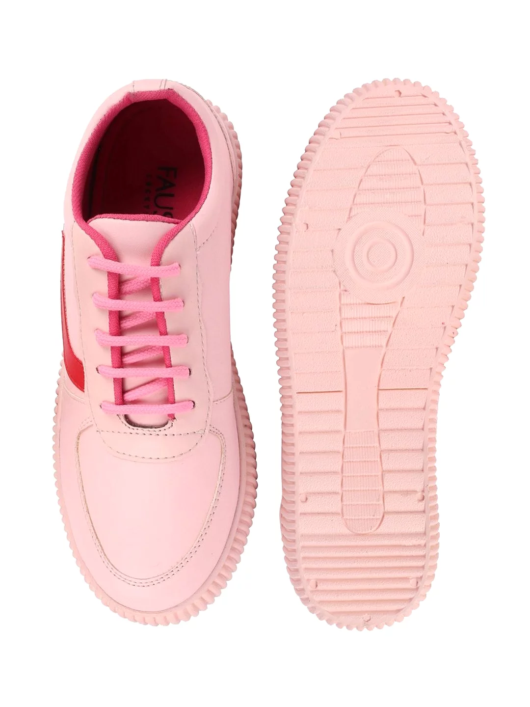 Women Pink Lace Up Sneakers