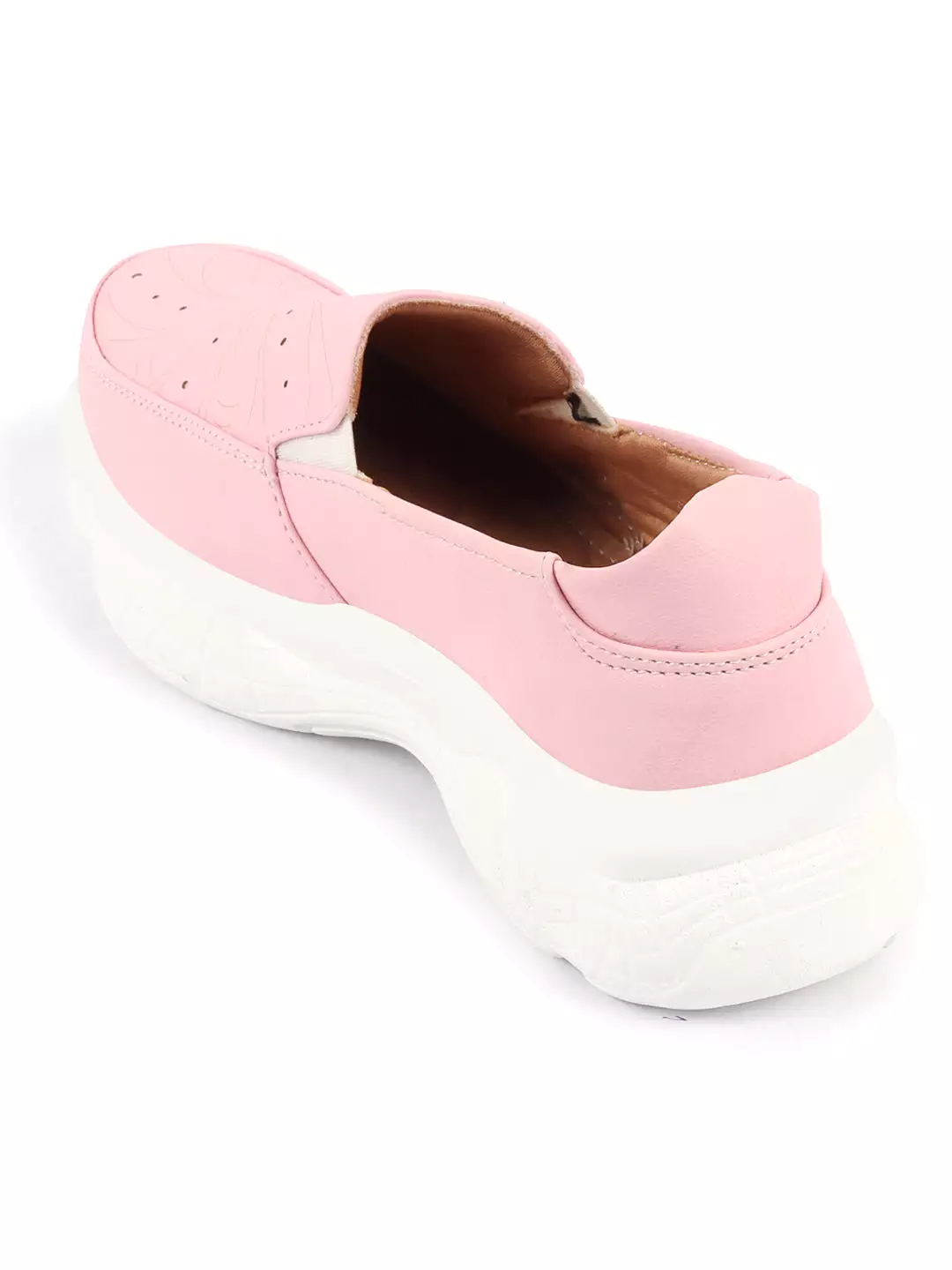 Women Pink Printed Design Stitched Comfort Slip On Sneaker Shoes