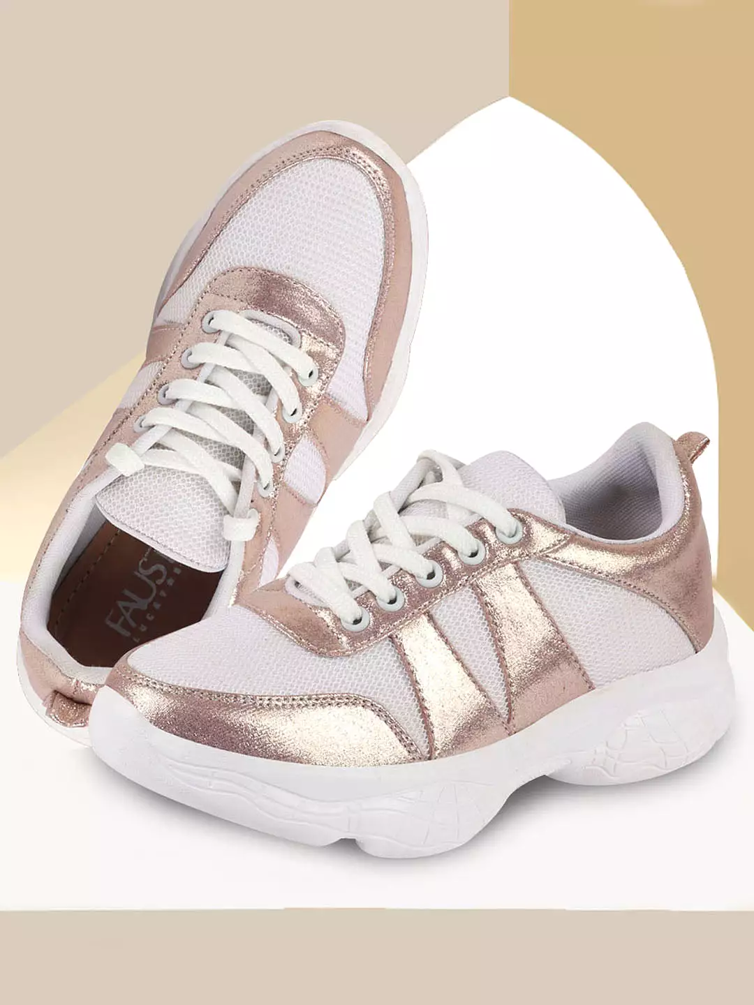 Women Pink/White Lace Up Sneakers