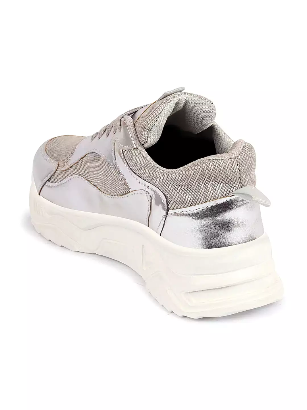 Women Silver Embellished Sporty Design Fashion Stylish Lace Up Sneakers Shoes